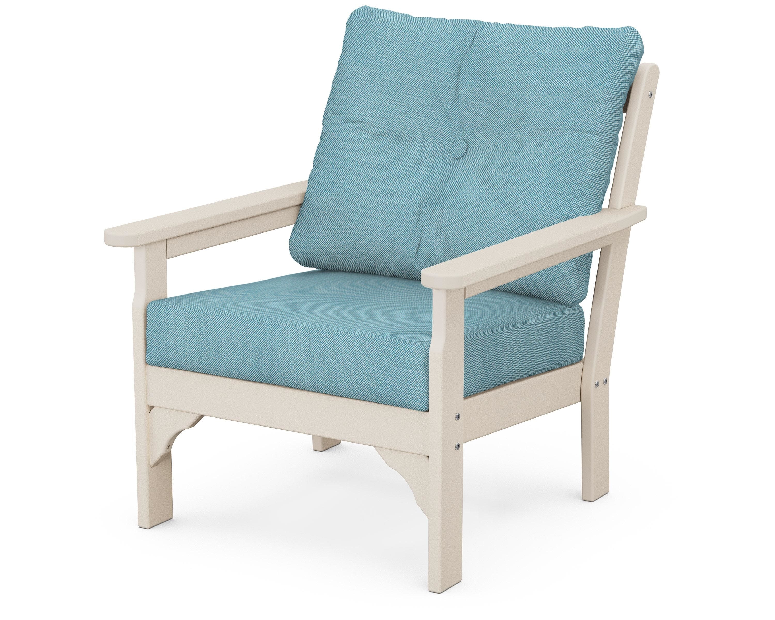 Vineyard Deep Seating Chair in Sand / Lattice Sky Blue