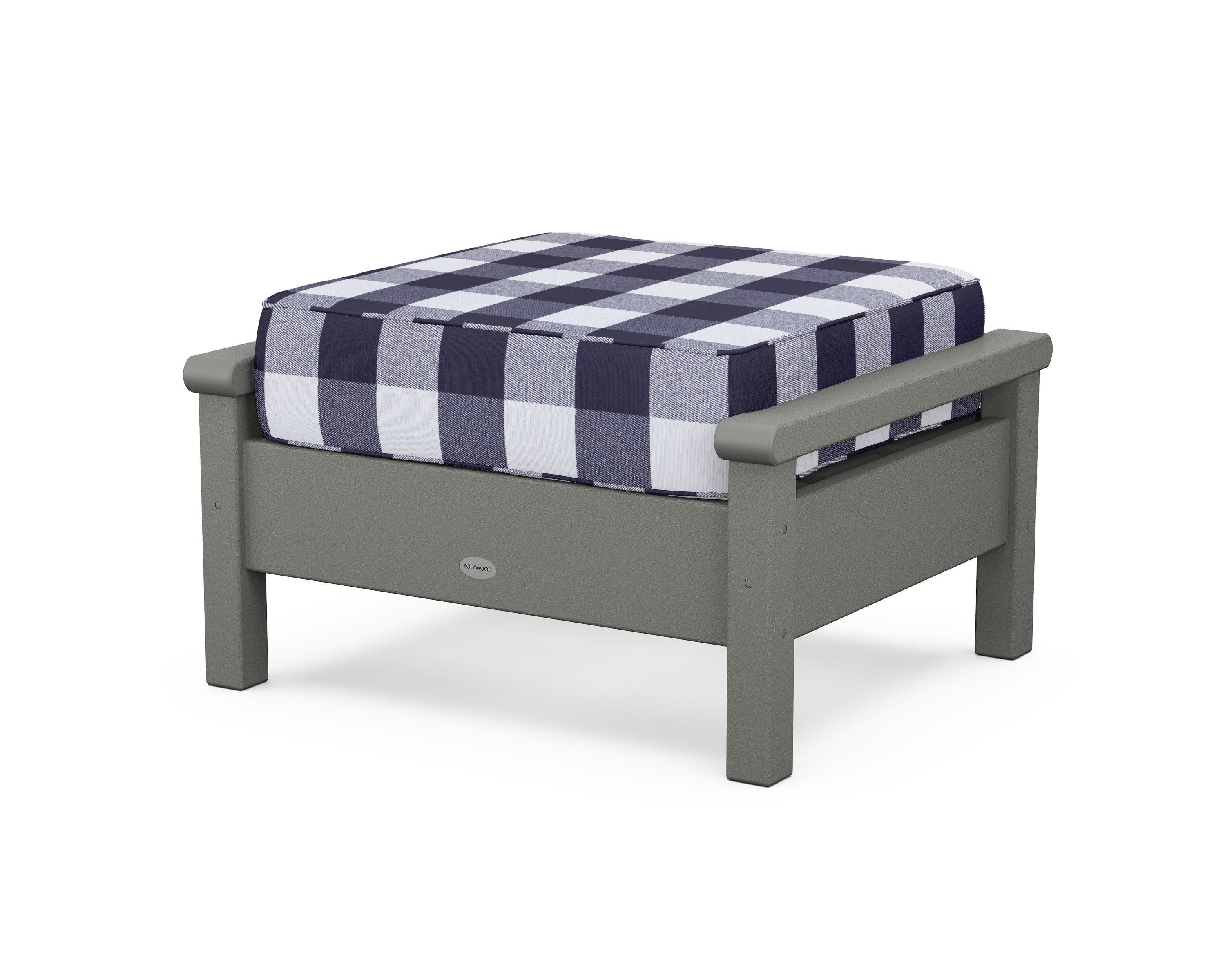 Harbour Deep Seating Ottoman in Slate Grey / Buffalo Plaid Navy