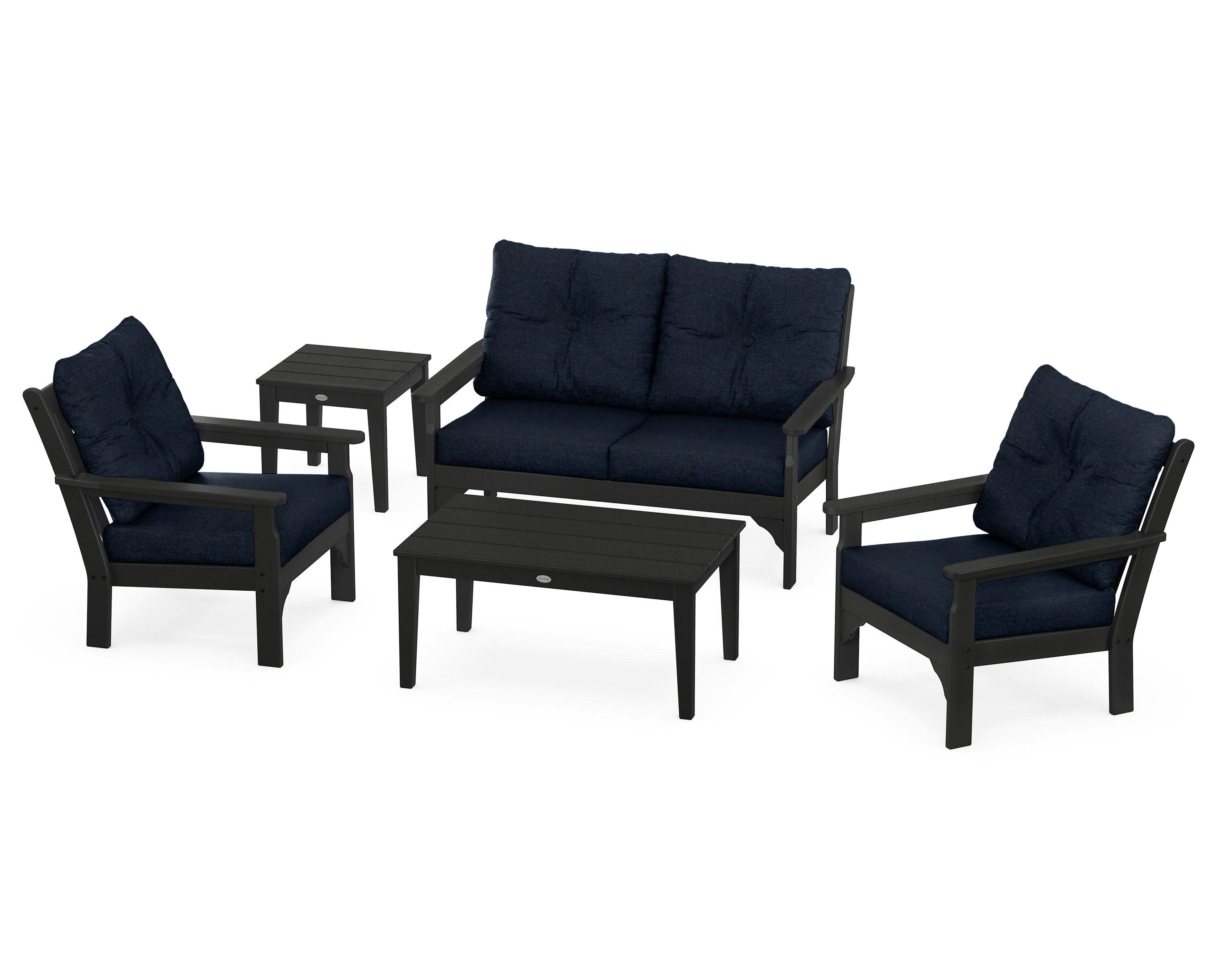 Vineyard 5-Piece Deep Seating Set in Black / Marine Indigo