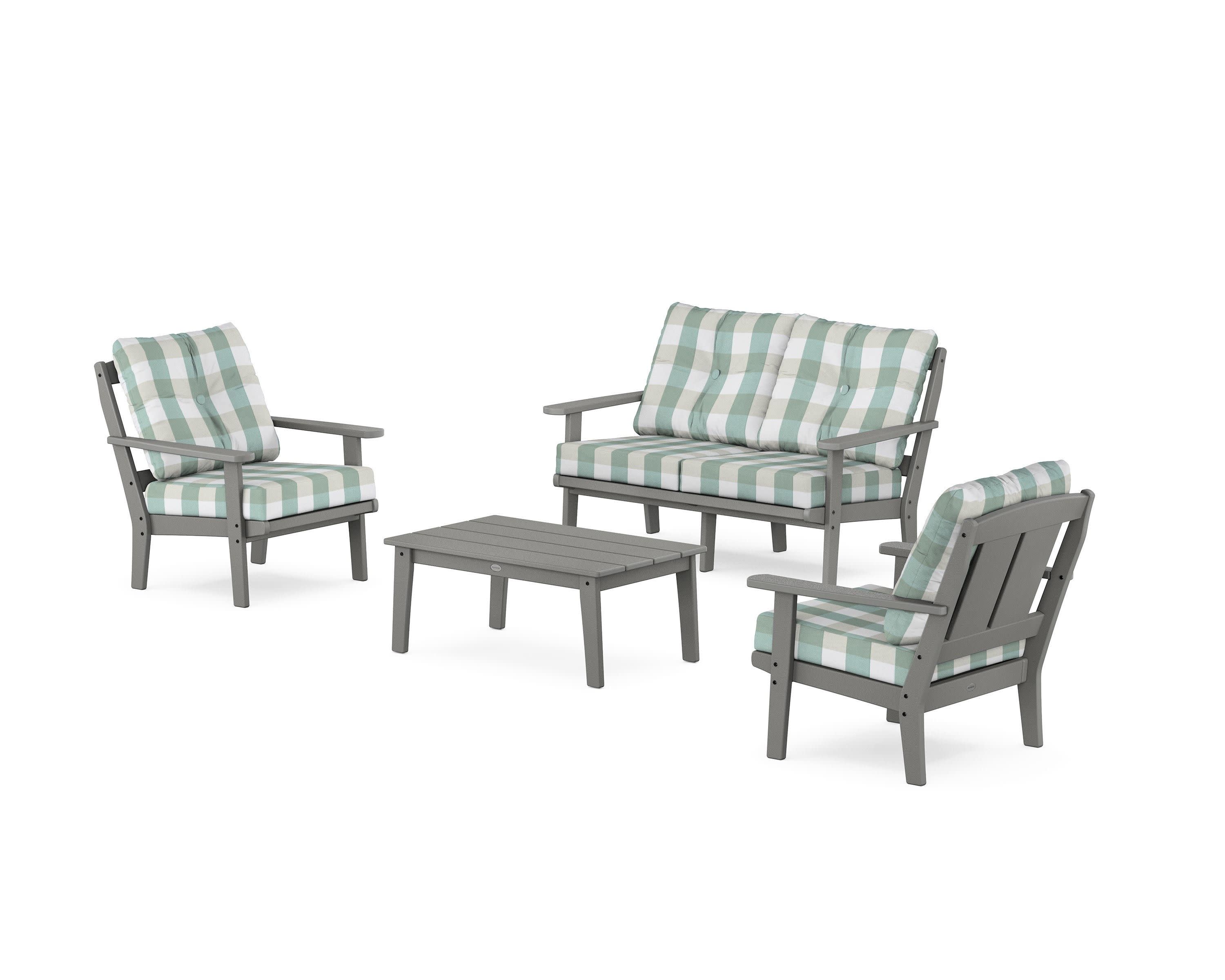 Mission 4-Piece Deep Seating Set with Loveseat in Slate Grey / Buffalo Plaid Glacier Spa