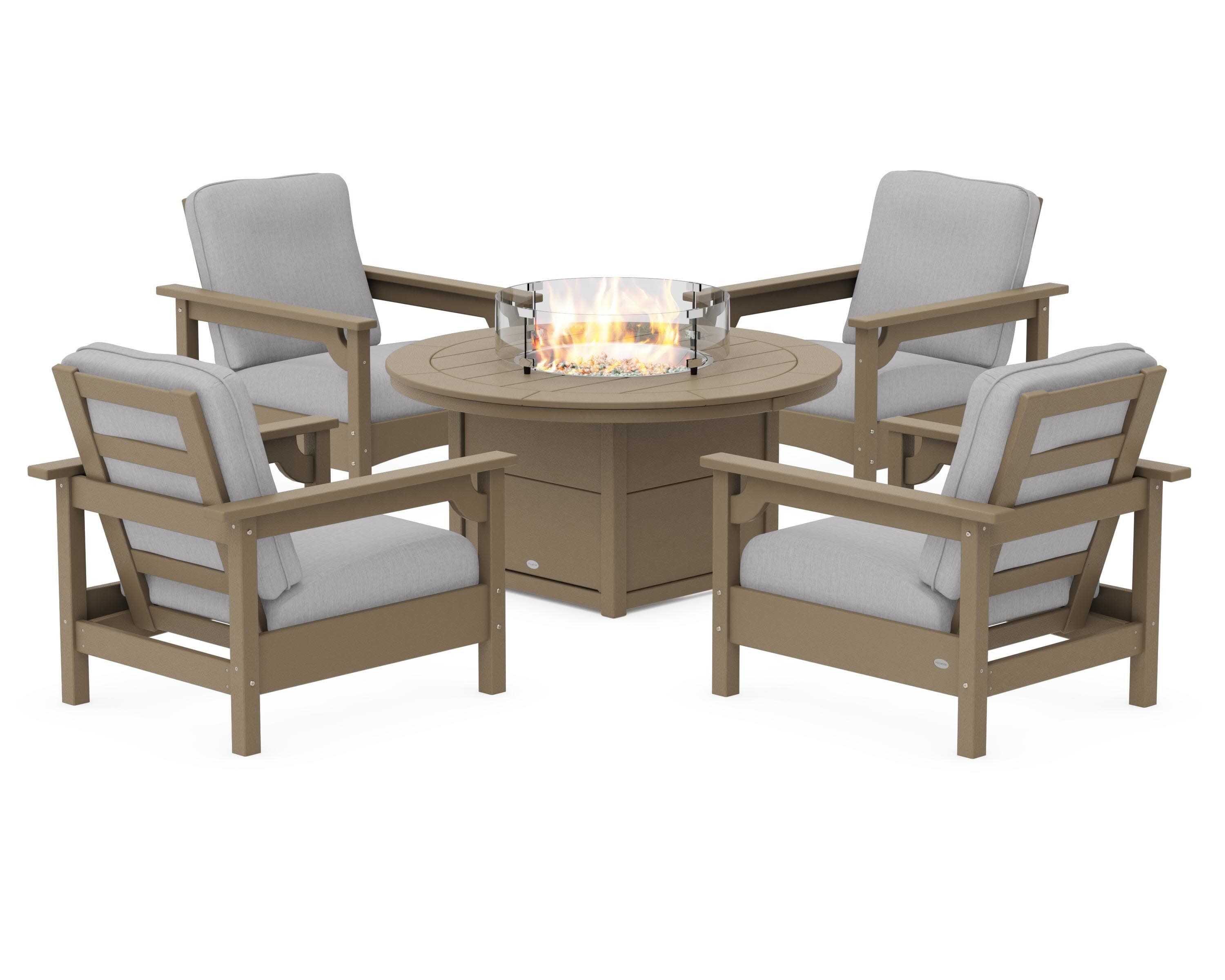Club 5-Piece Conversation Set with Fire Pit Table in Vintage Sahara / Granite