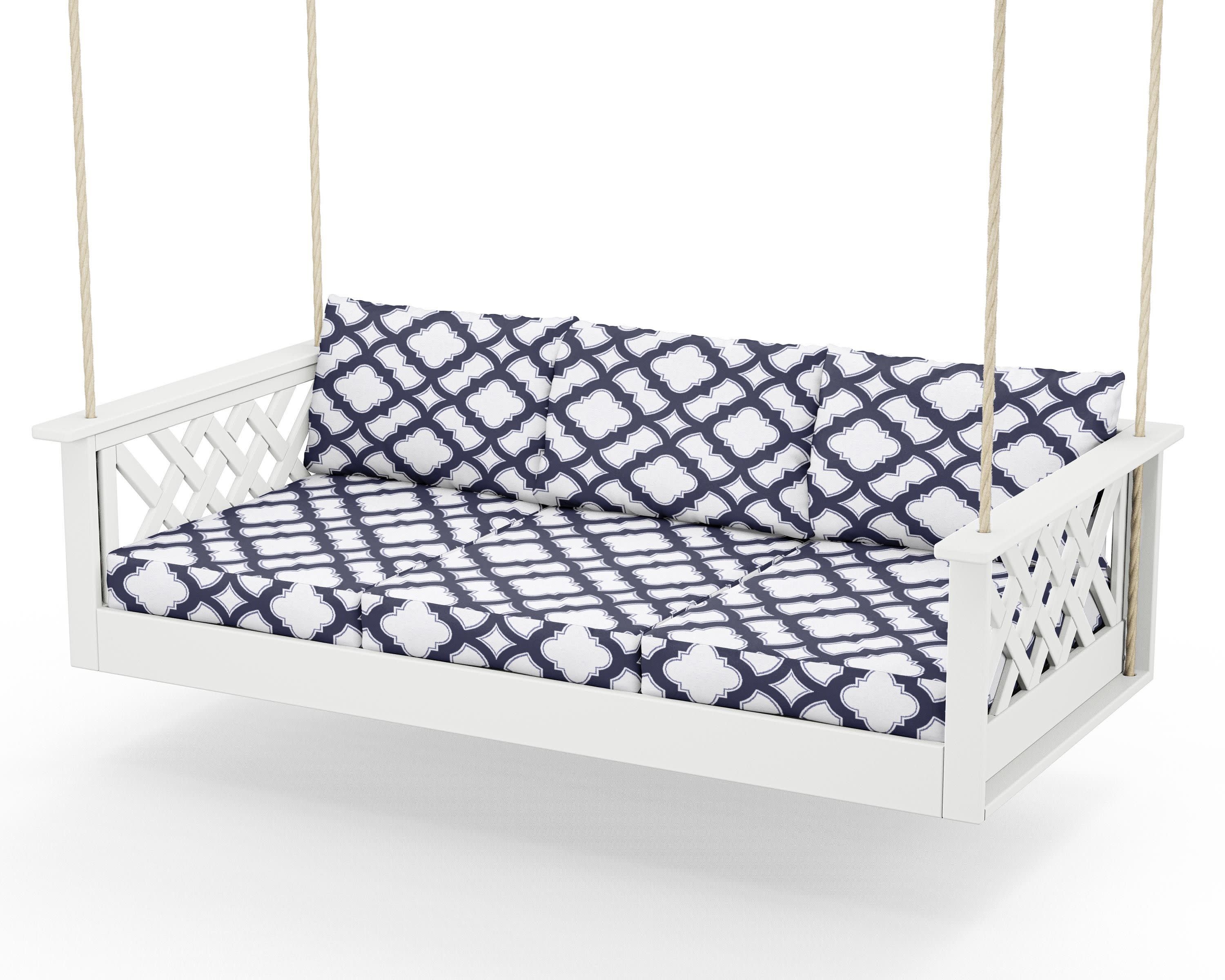 Wovendale Daybed Swing in White / Trellis Navy