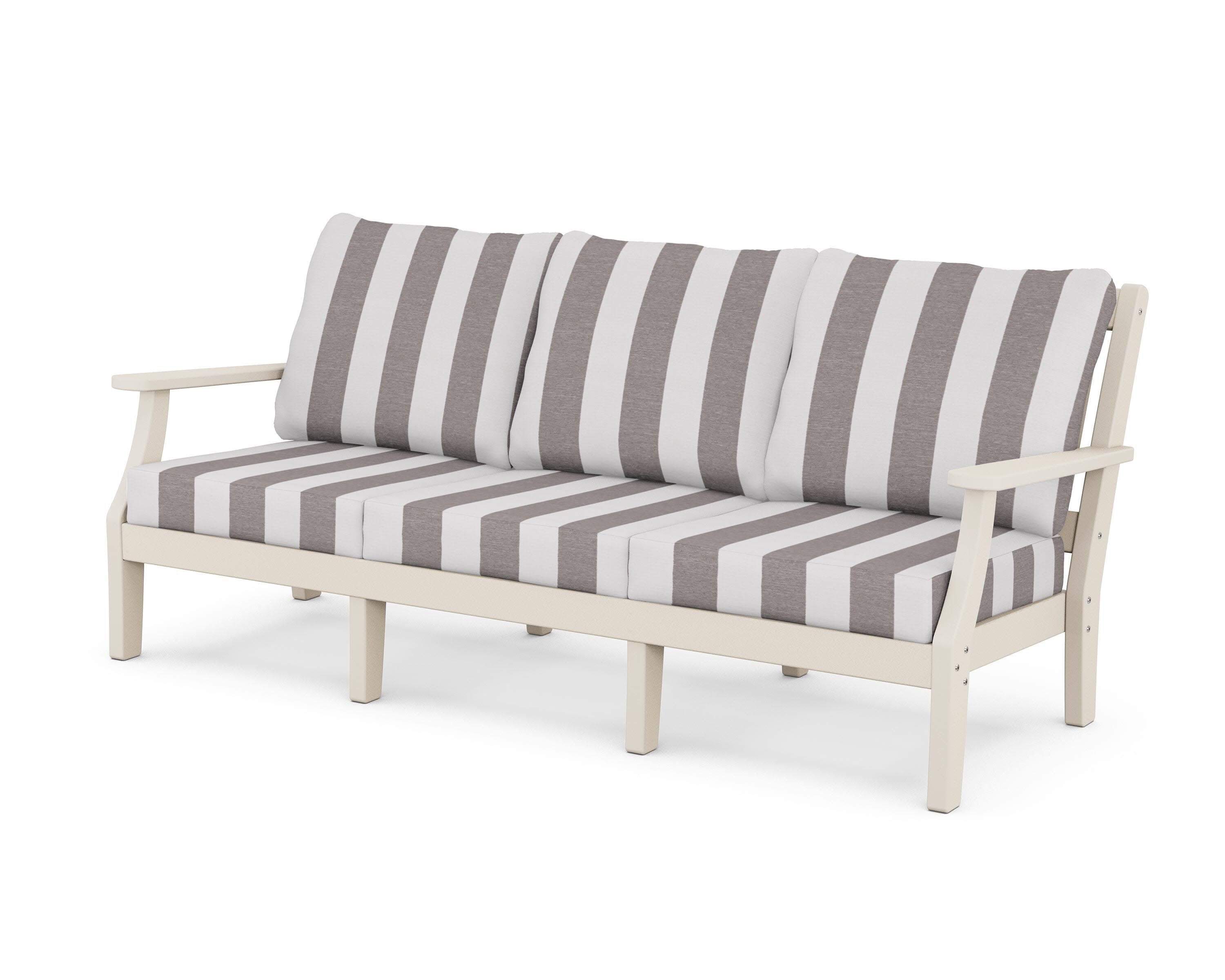 Chinoiserie Deep Seating Sofa in Sand / Cabana Stripe Grey Mist