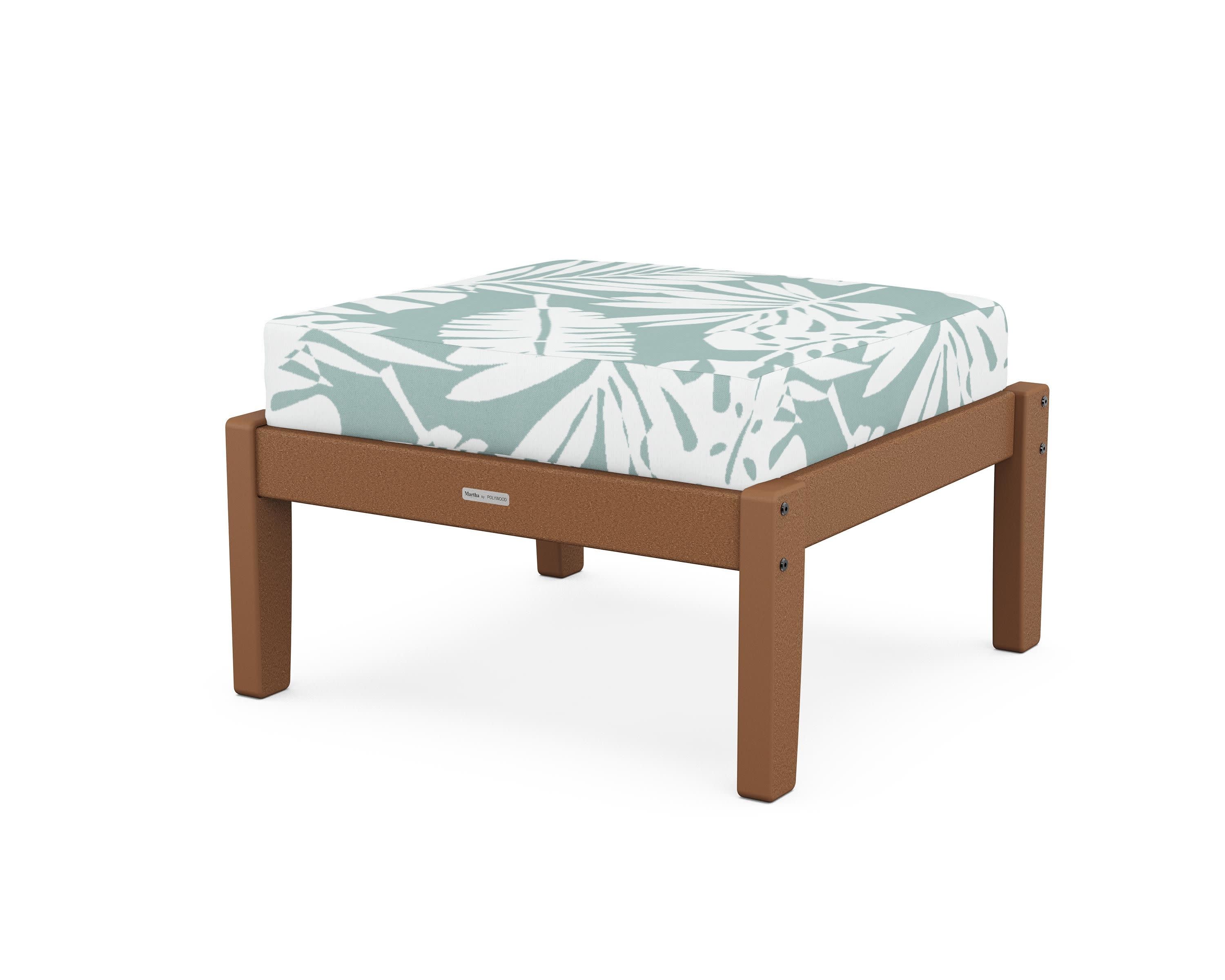 Chinoiserie Deep Seating Ottoman in Teak / Leaf Glacier Spa