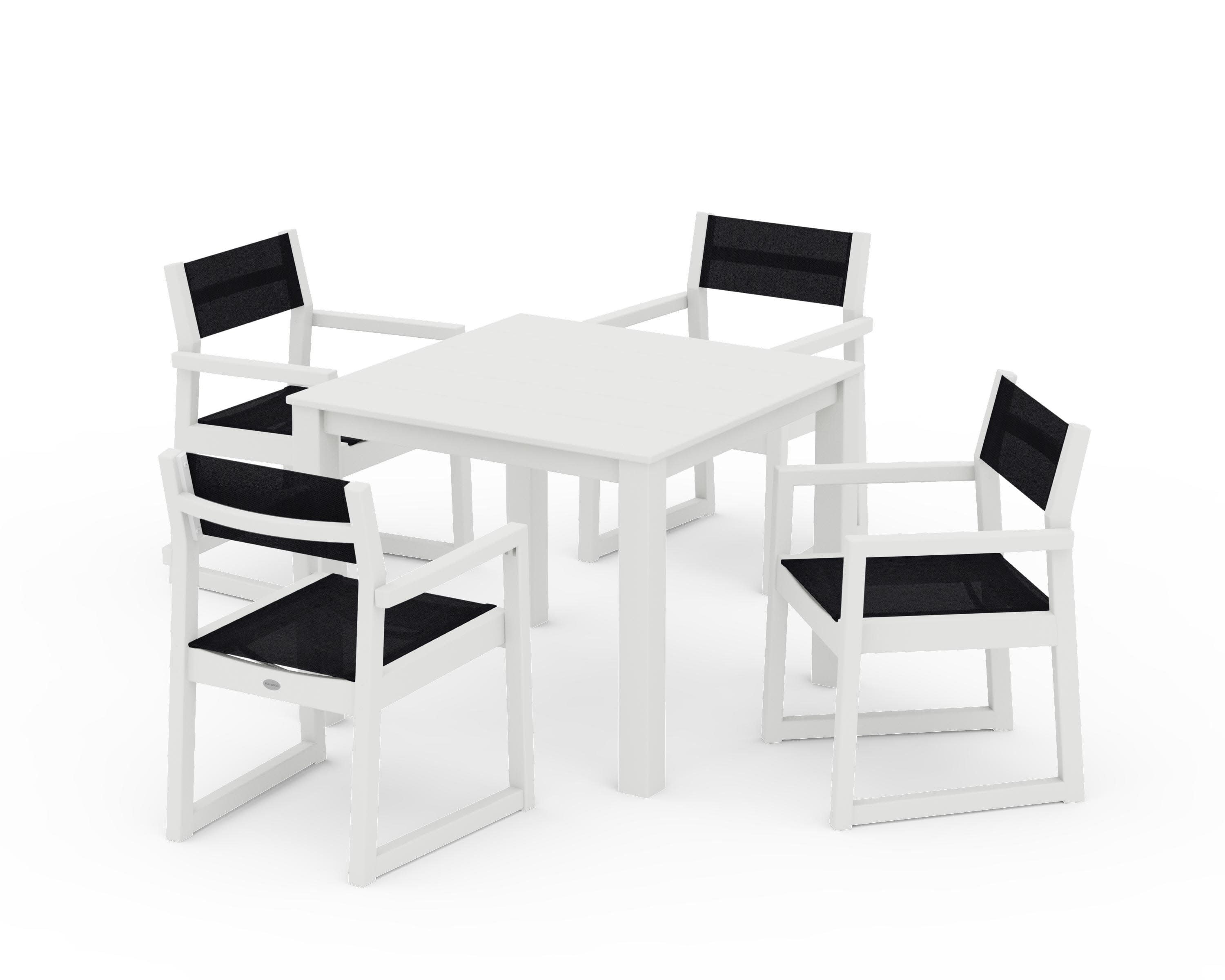 EDGE Sling Arm Chair 5-Piece Parsons Dining Set in Vintage White / Black Sling