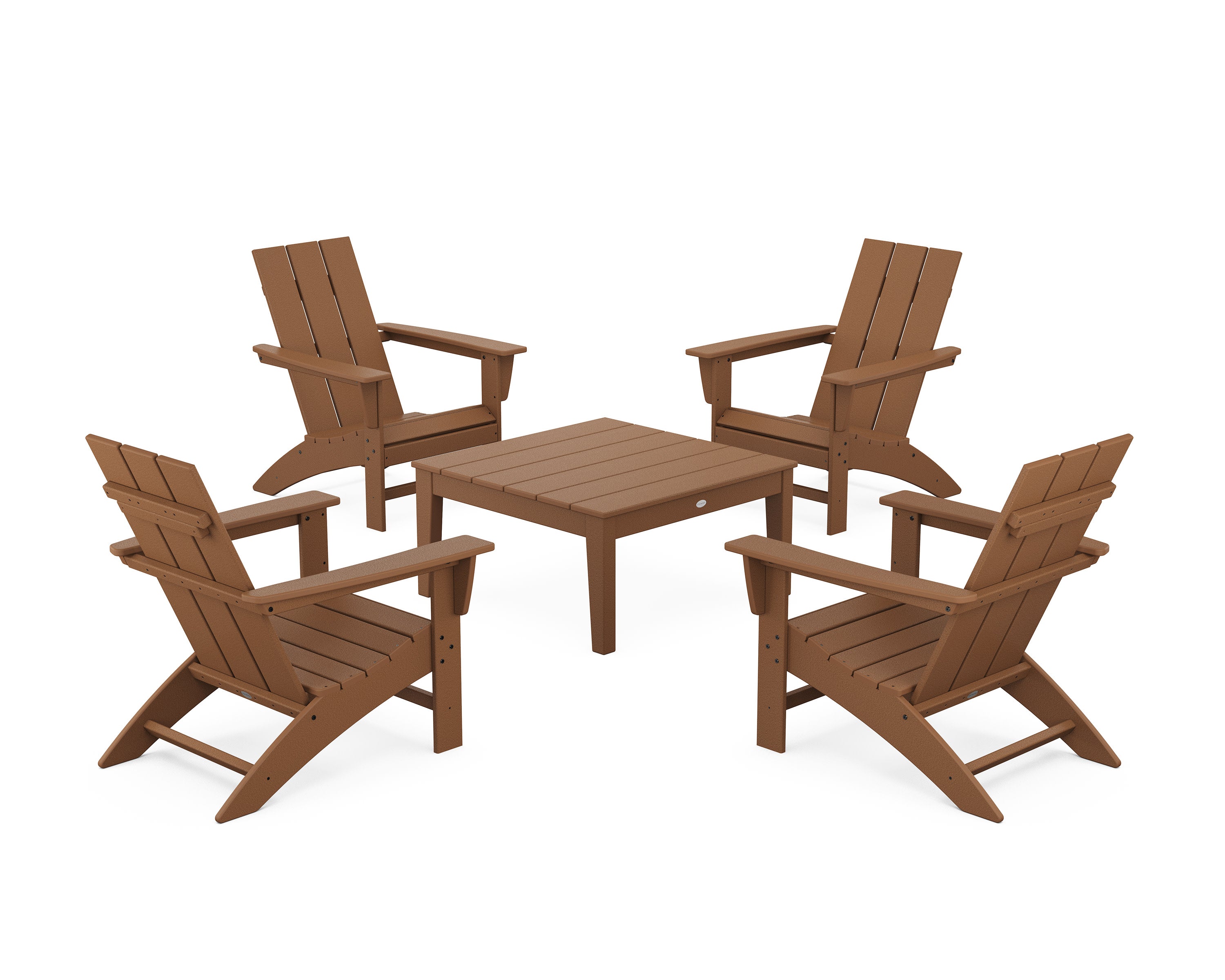 5-Piece Modern Adirondack Chair Conversation Set with 36" Conversation Table in Teak