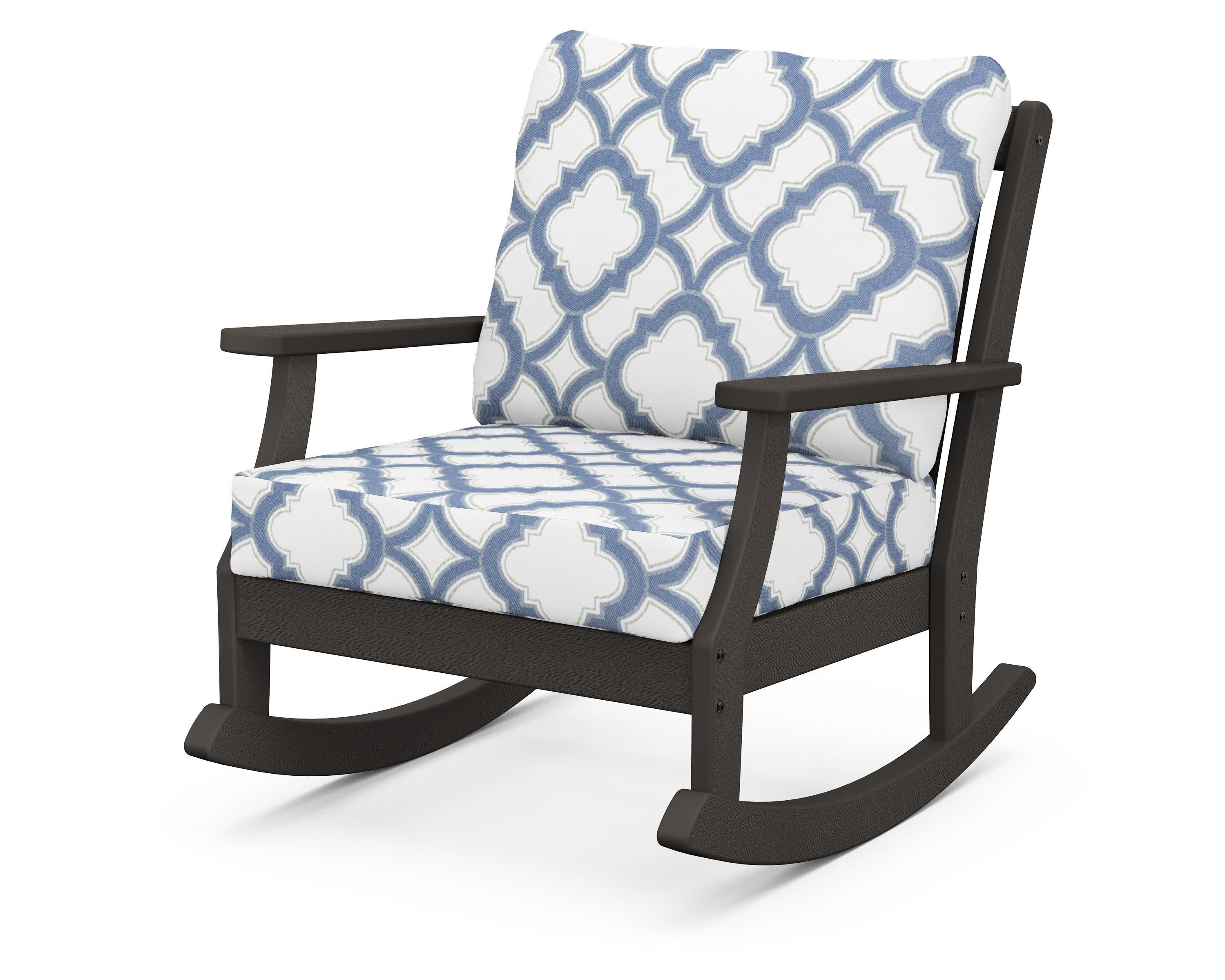 Braxton Deep Seating Rocking Chair in Vintage Coffee / Trellis Sky Blue