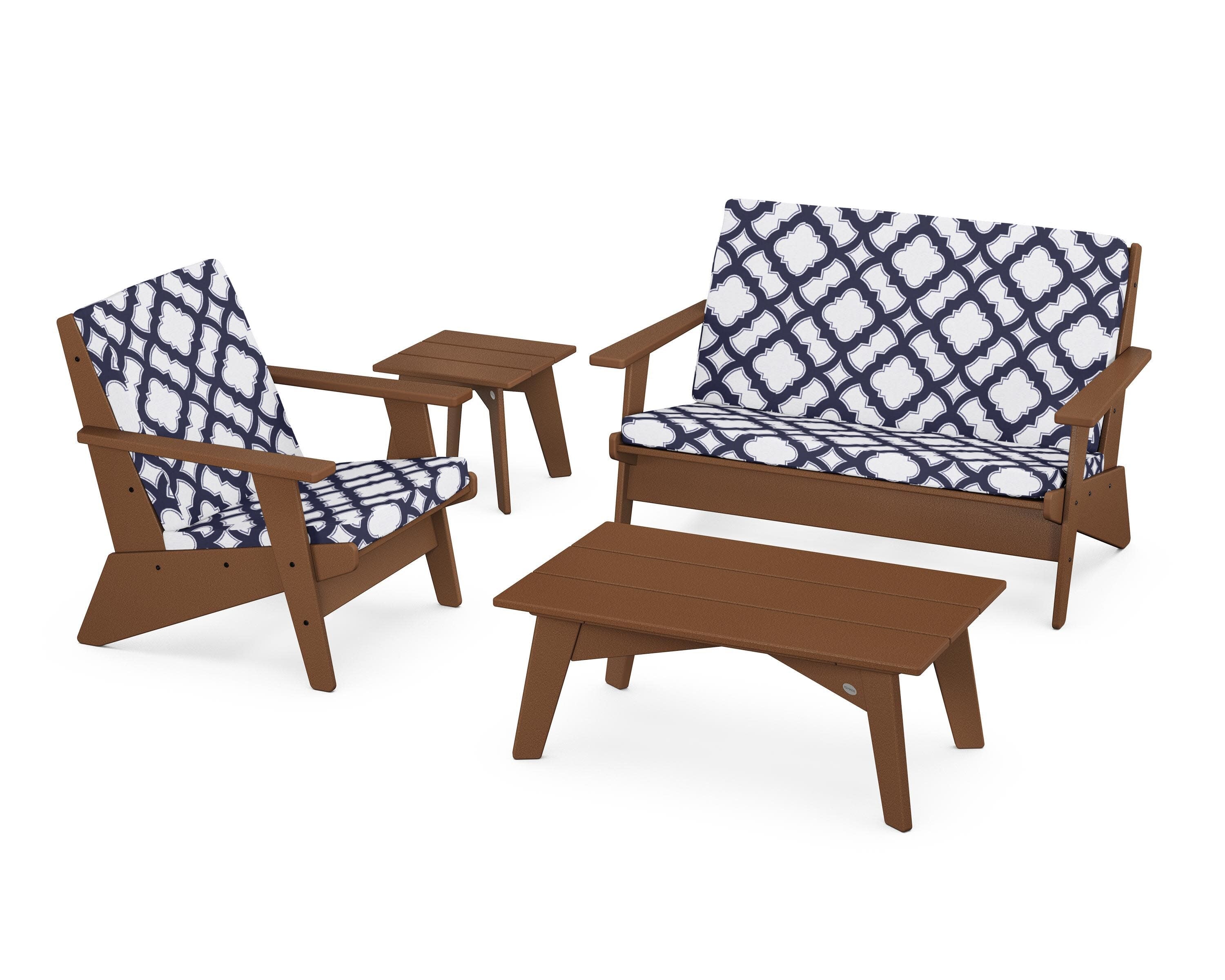 Riviera Modern Lounge 4-Piece Set in Teak / Trellis Navy