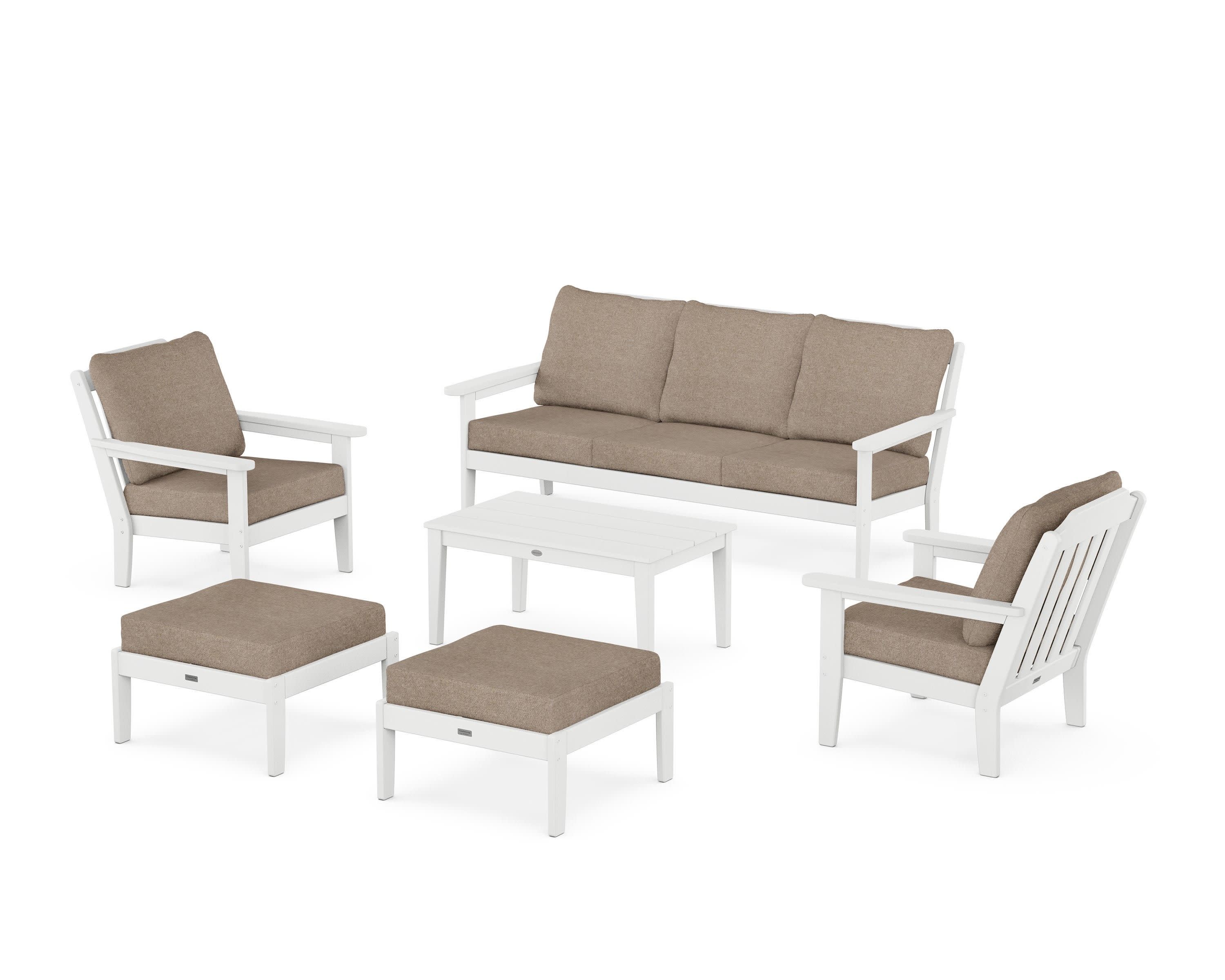 Cottage 6-Piece Lounge Sofa Set in White / Spiced Burlap