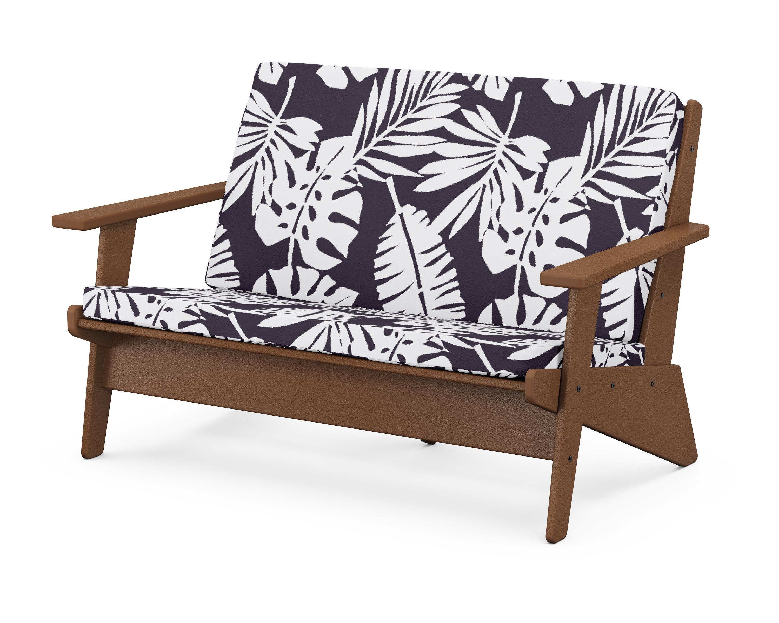 Riviera Modern Lounge Loveseat in Teak / Leaf Navy