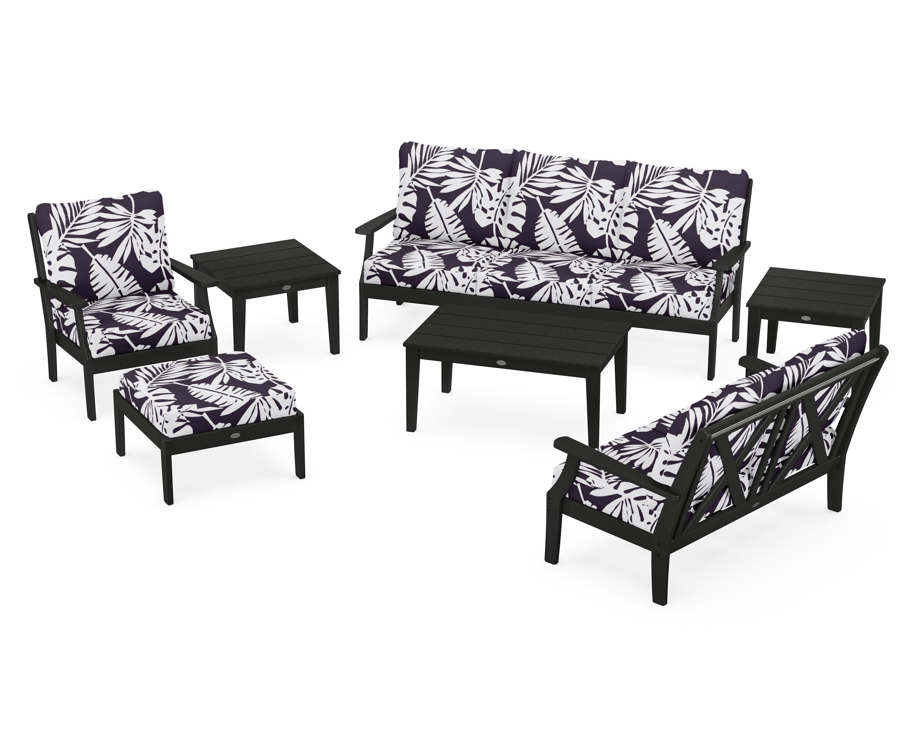 Braxton 7-Piece Deep Seating Set in Black / Leaf Navy