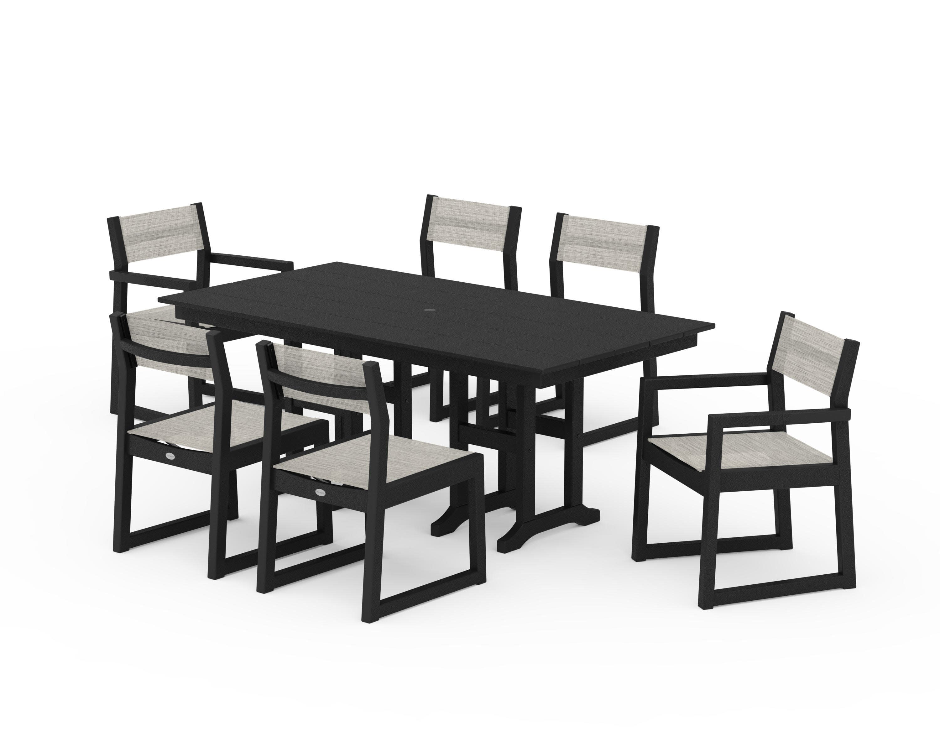 EDGE Sling 7-Piece Farmhouse Dining Set in Black / Birch Sling