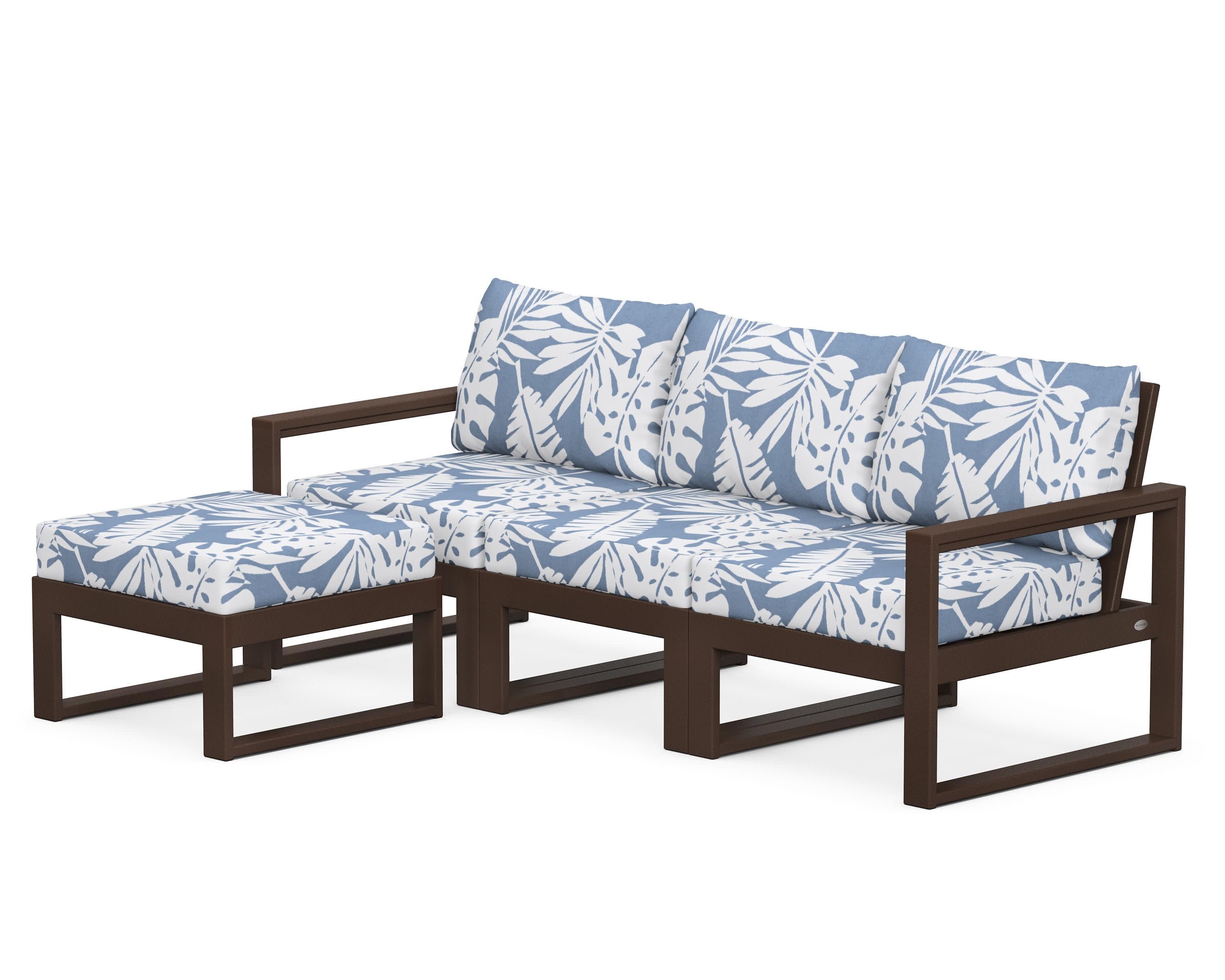 EDGE 4-Piece Modular Deep Seating Set with Ottoman in Mahogany / Leaf Sky Blue