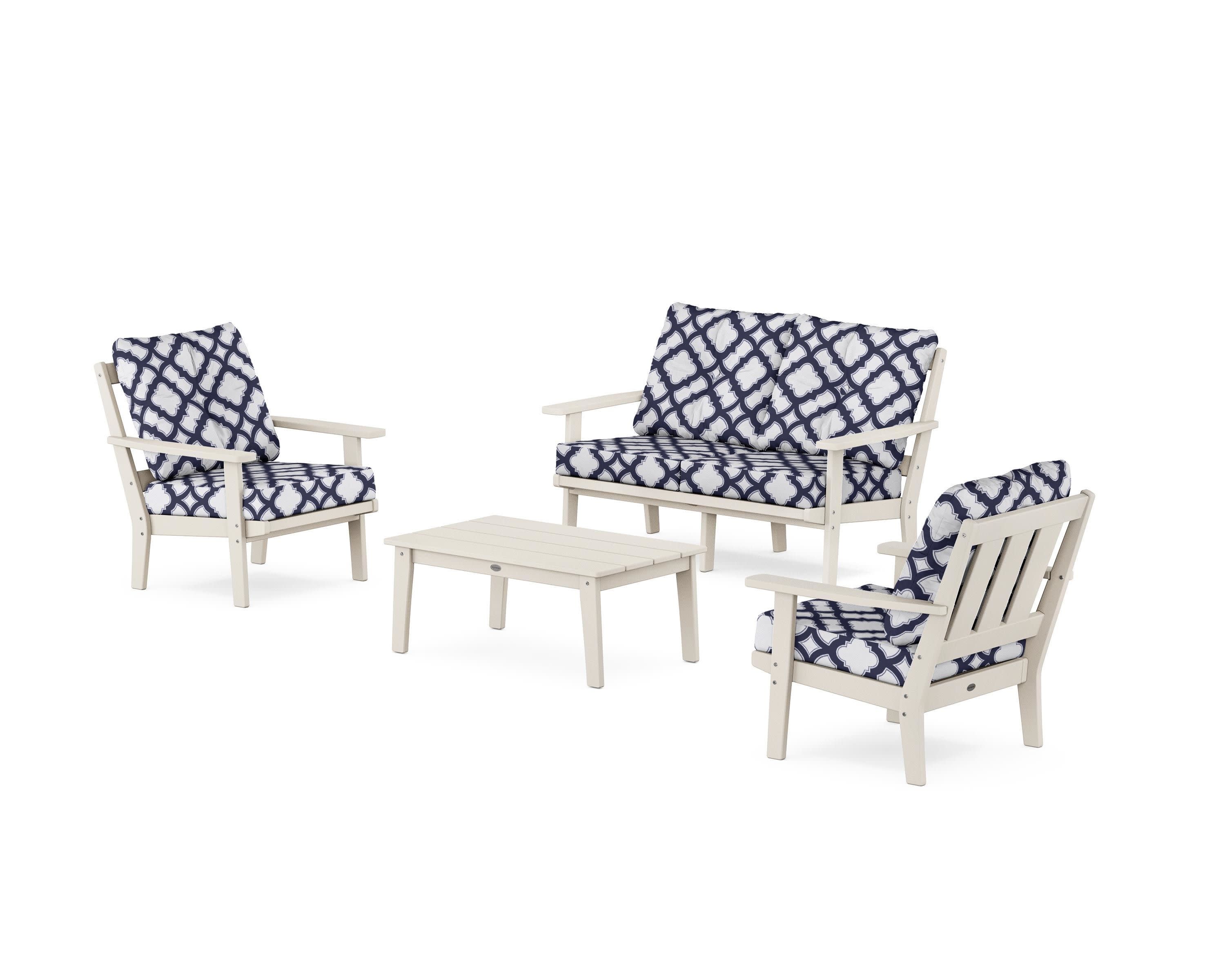 Oxford 4-Piece Deep Seating Set with Loveseat in Sand / Trellis Navy