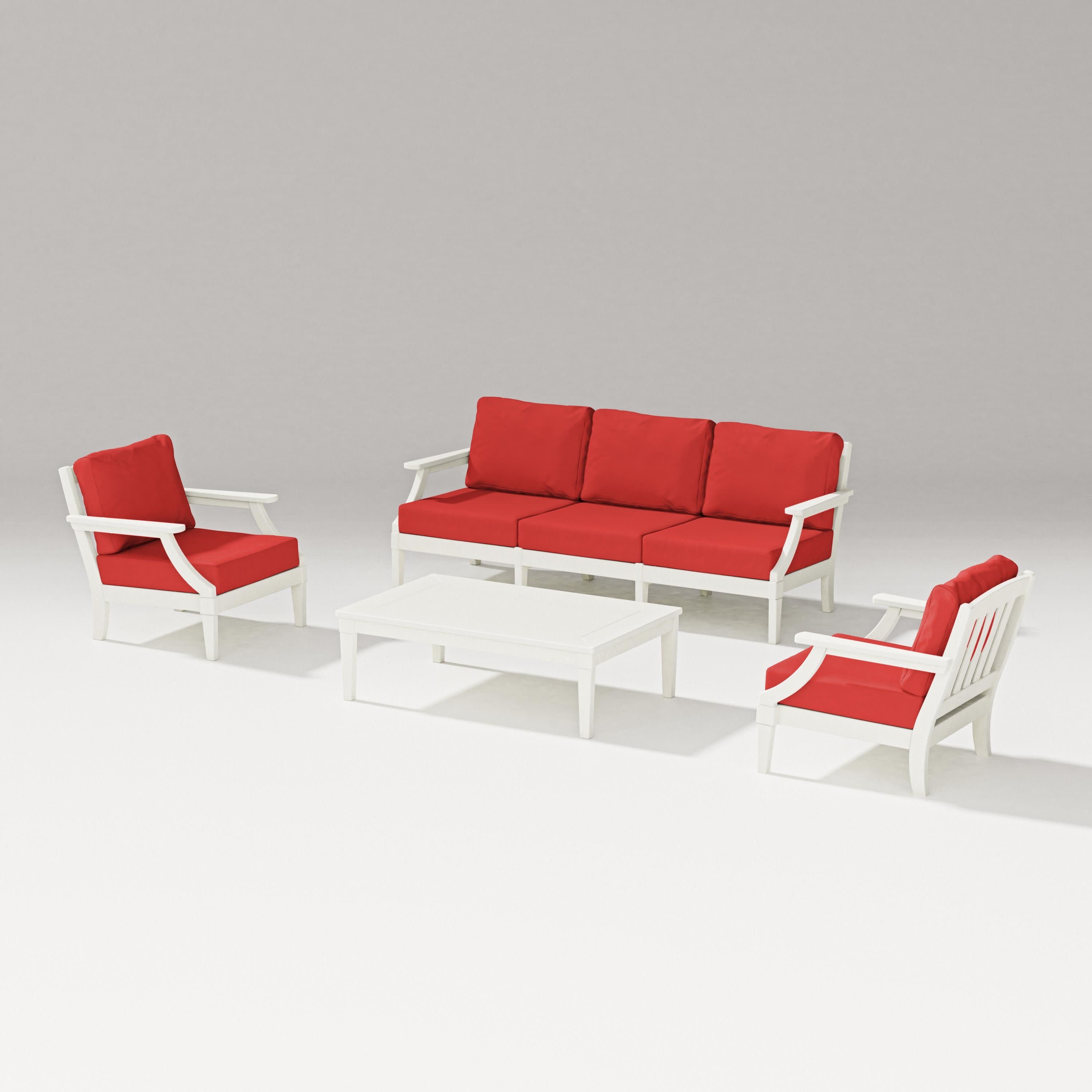 Estate 4-Piece Lounge Sofa Set in Vintage White / Crimson Linen
