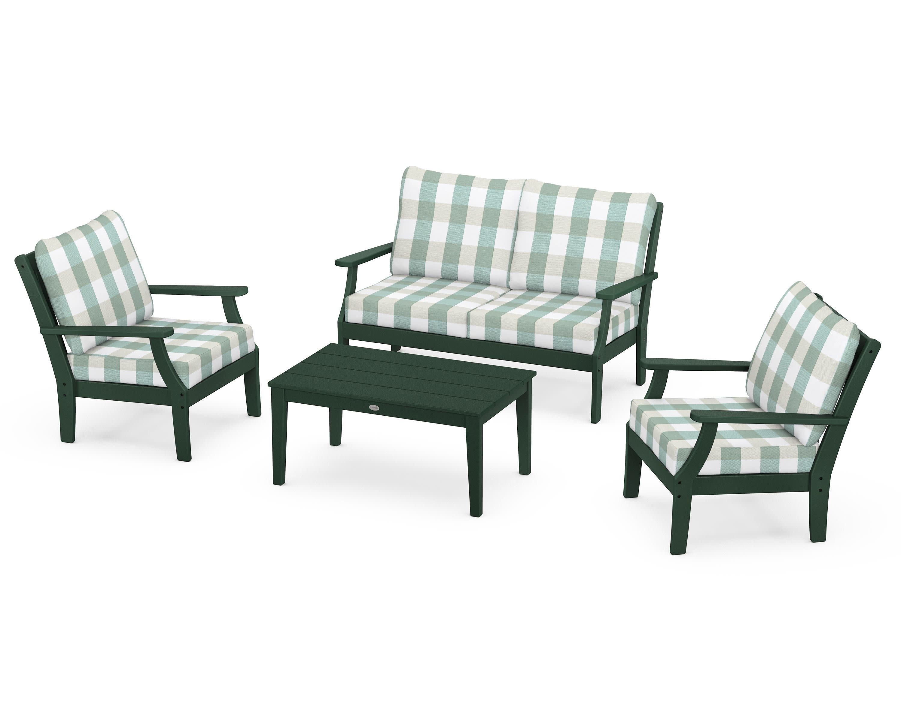 Braxton 4-Piece Deep Seating Chair Set in Green / Buffalo Plaid Glacier Spa