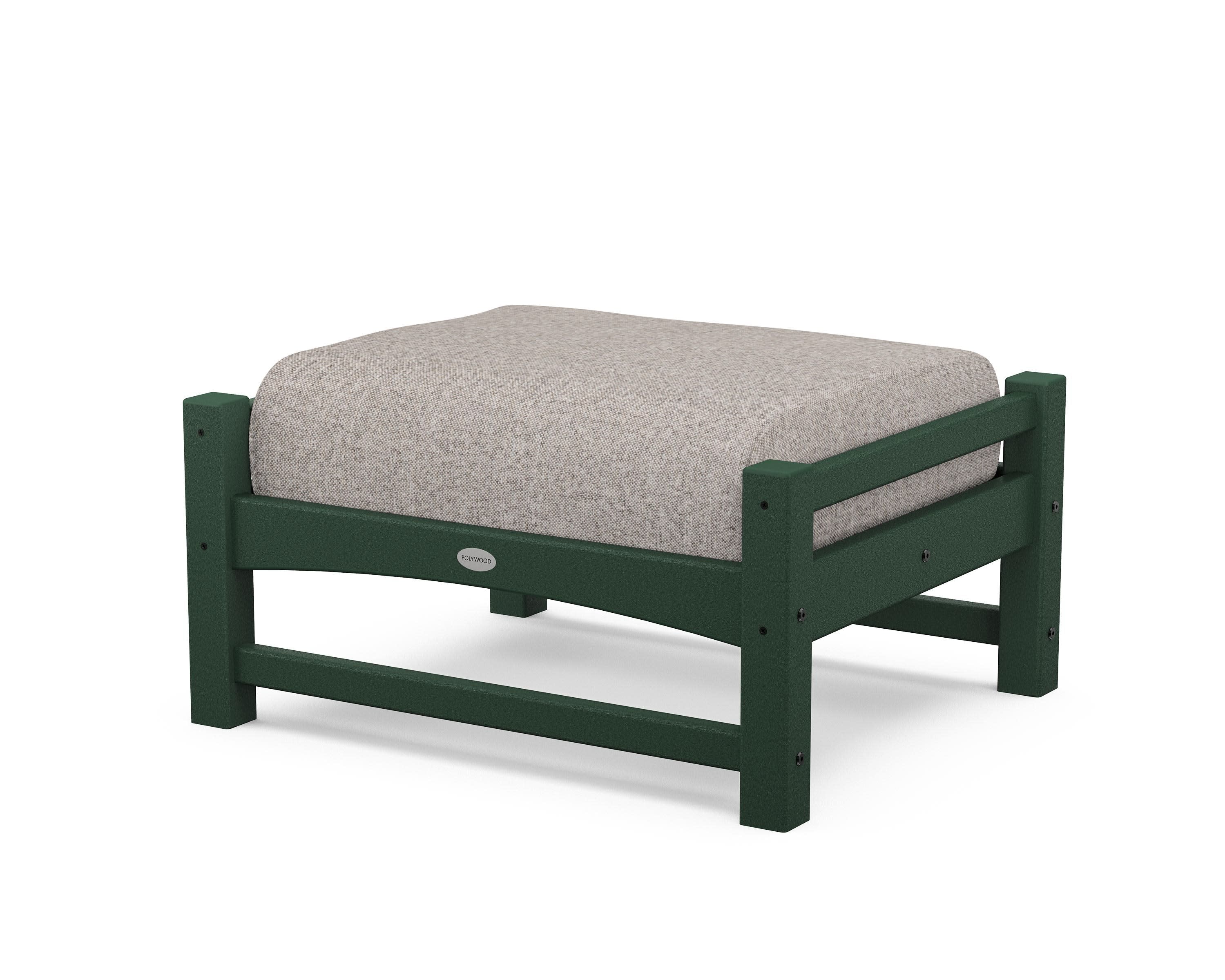 Club Ottoman in Green / Weathered Tweed