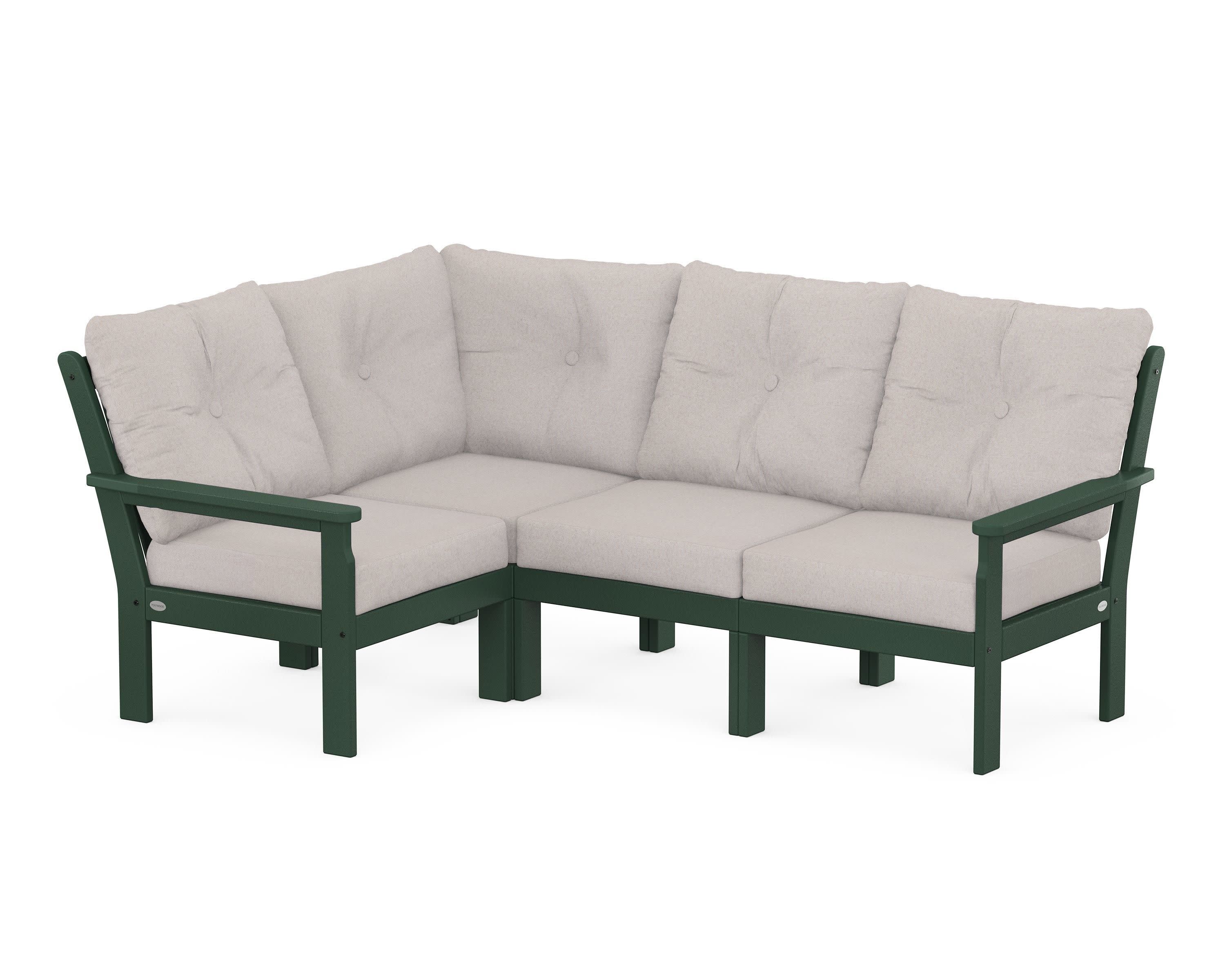 Vineyard 4-Piece Sectional in Green / Dune Burlap