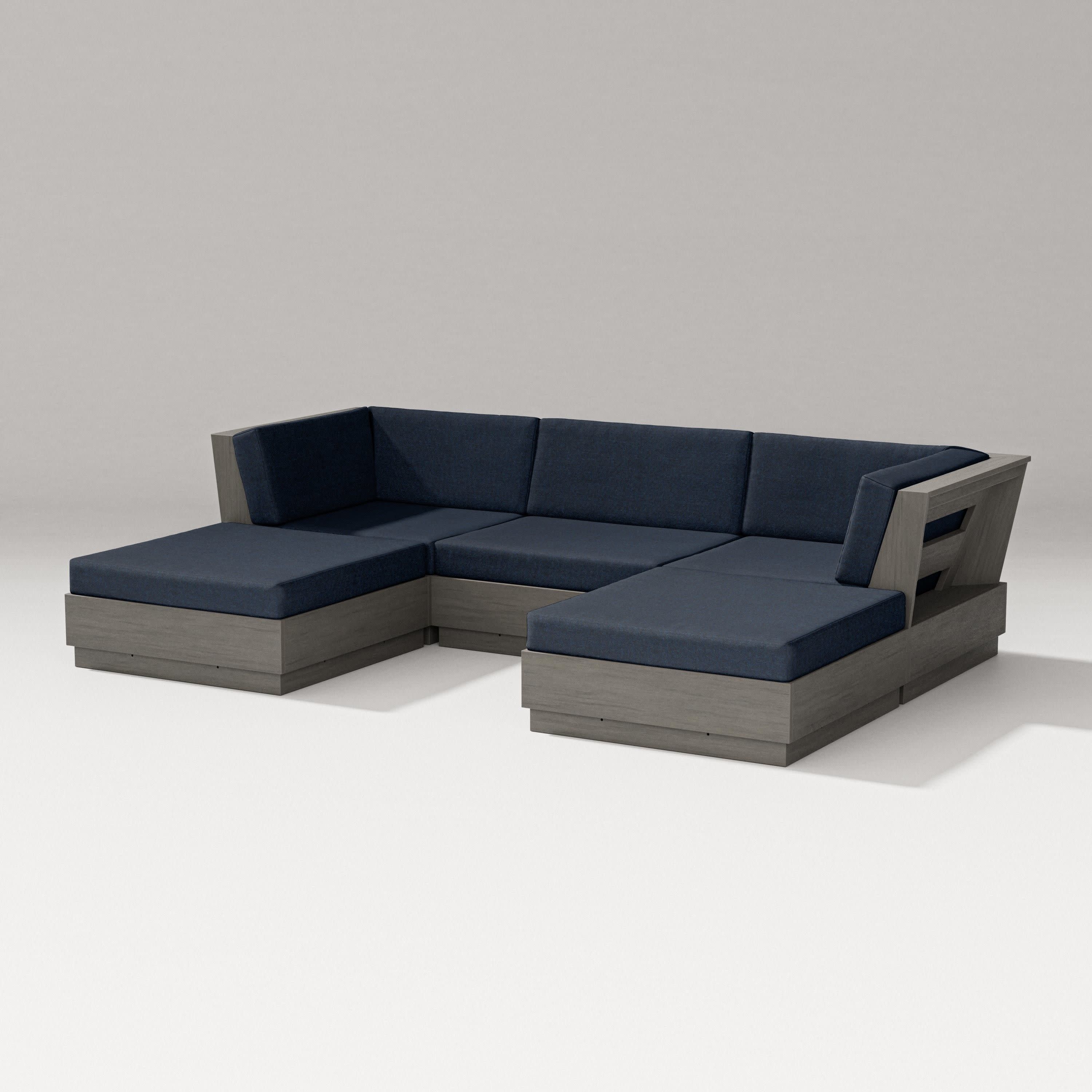 Elevate Double Chaise Sectional in Driftwood / Marine Indigo