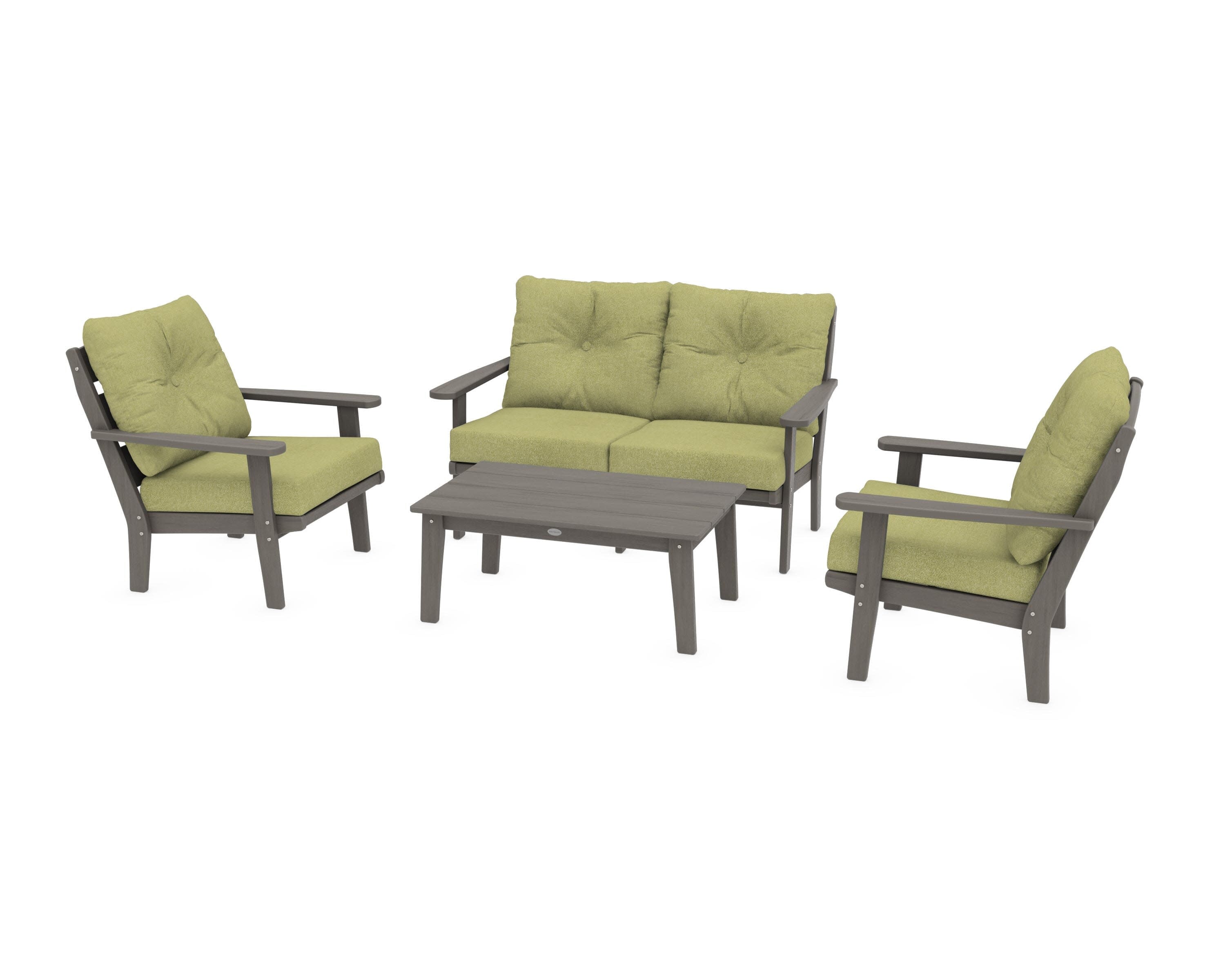Lakeside 4-Piece Deep Seating Set in Driftwood / Chartreuse Boucle