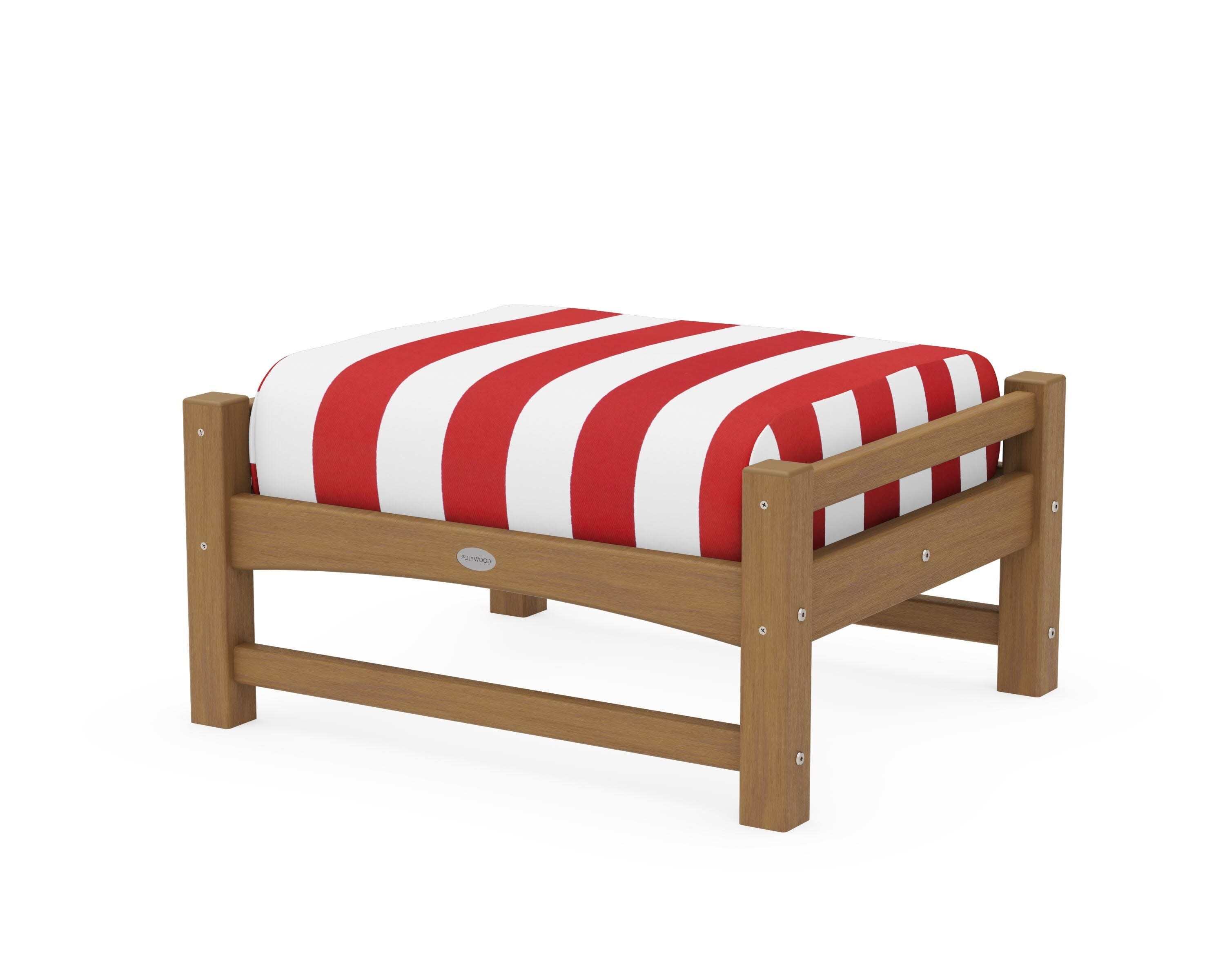 Club Ottoman in Natural / Cabana Stripe Crimson