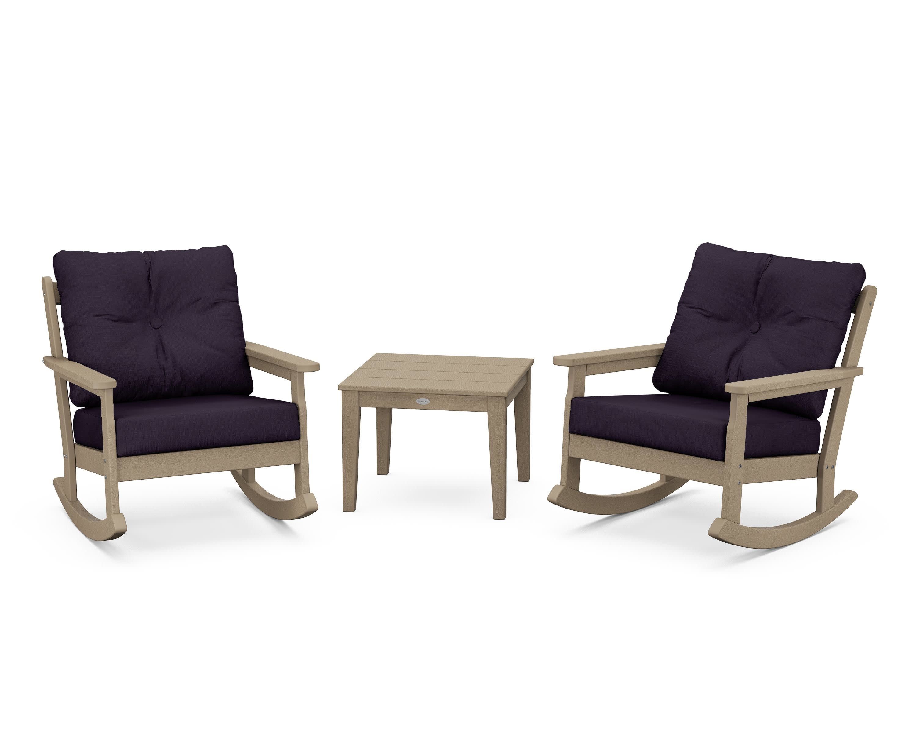 Vineyard 3-Piece Deep Seating Rocker Set in Vintage Sahara / Navy Linen
