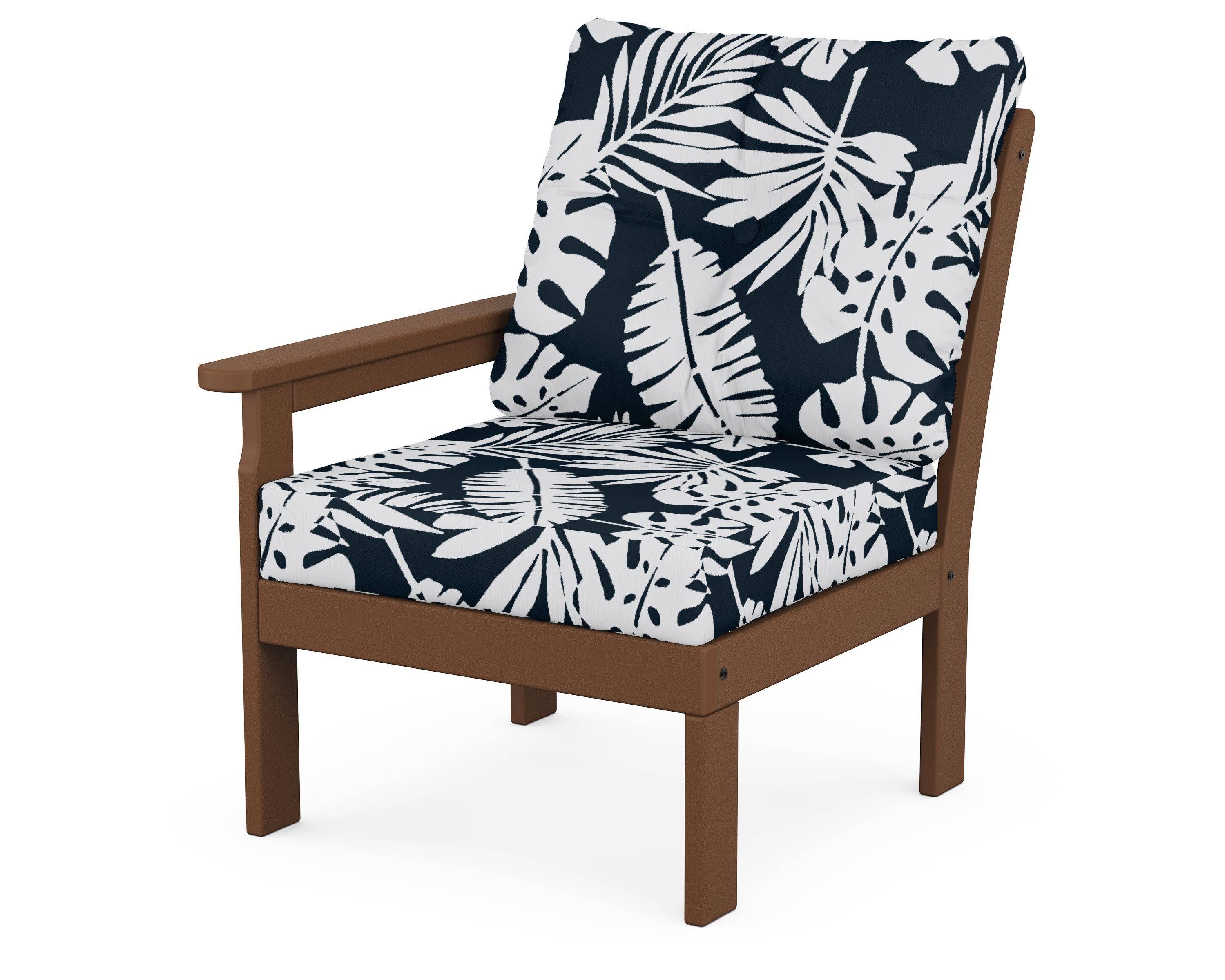Vineyard Modular Left Arm Chair in Teak / Leaf Marine Indigo