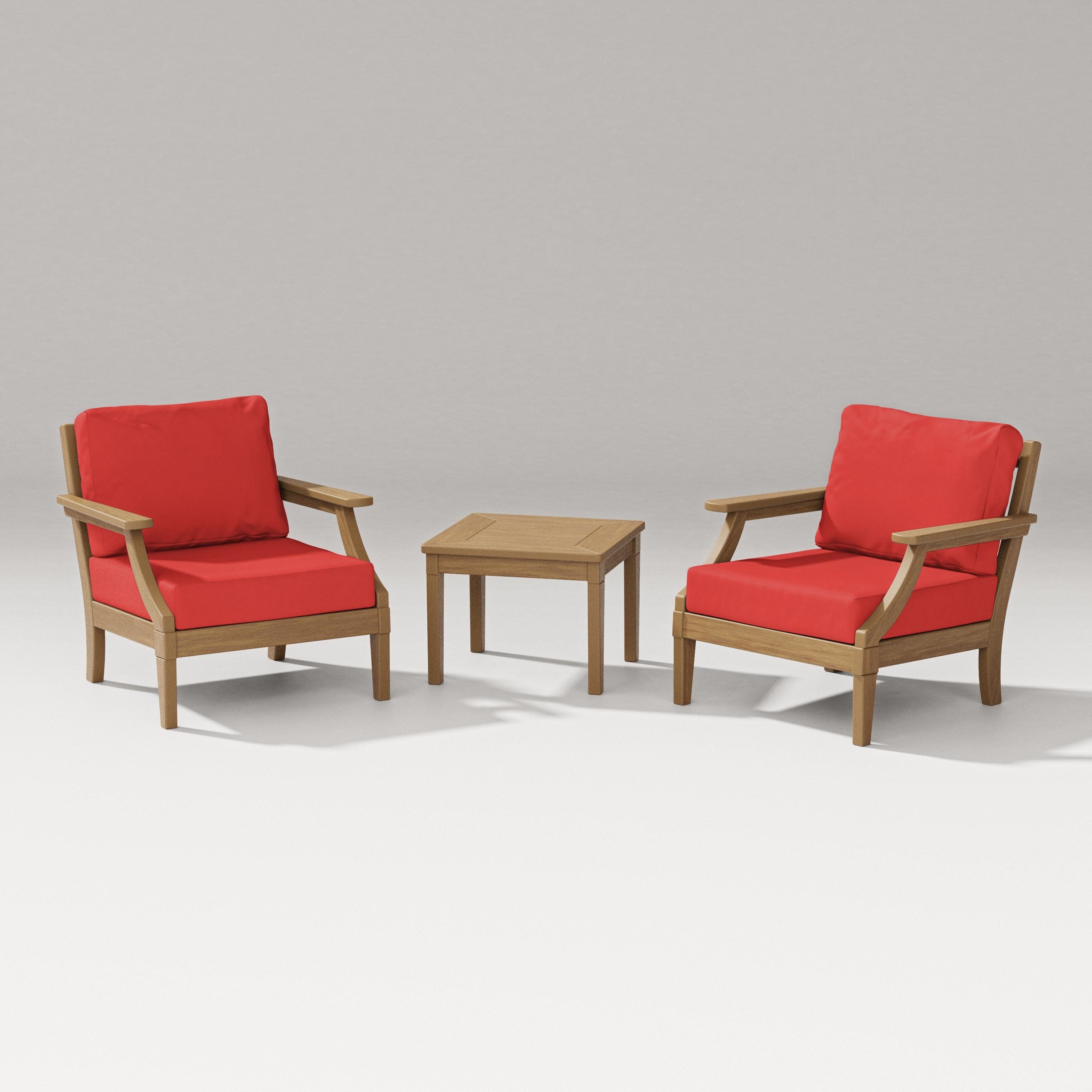Estate 3-Piece Lounge Chair Set in Natural / Crimson Linen