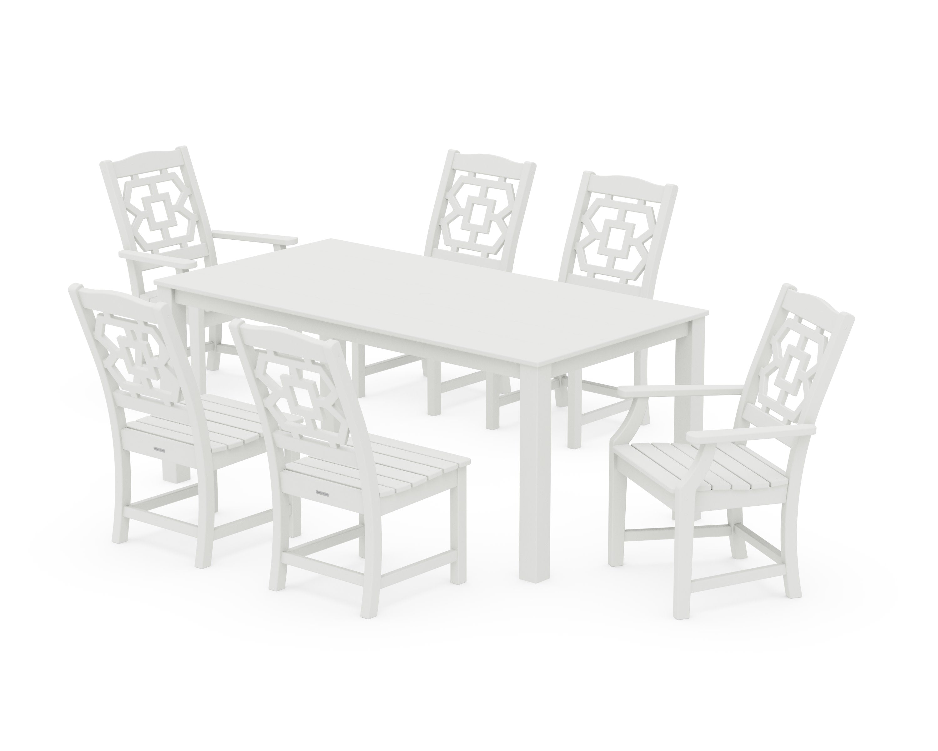 Chinoiserie 7-Piece Parsons Dining Set in Vintage White