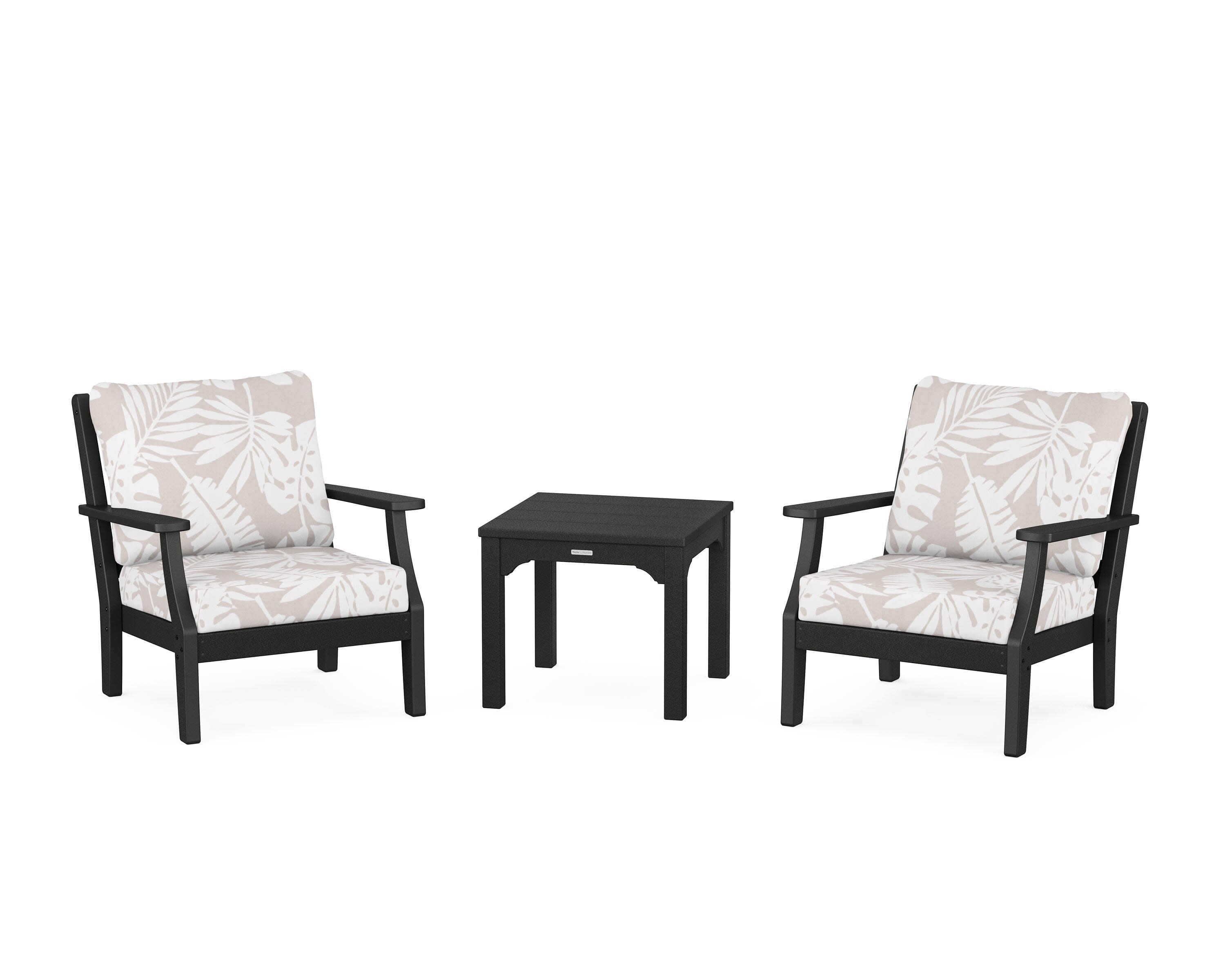 Chinoiserie 3-Piece Deep Seating Set in Black / Leaf Dune Burlap