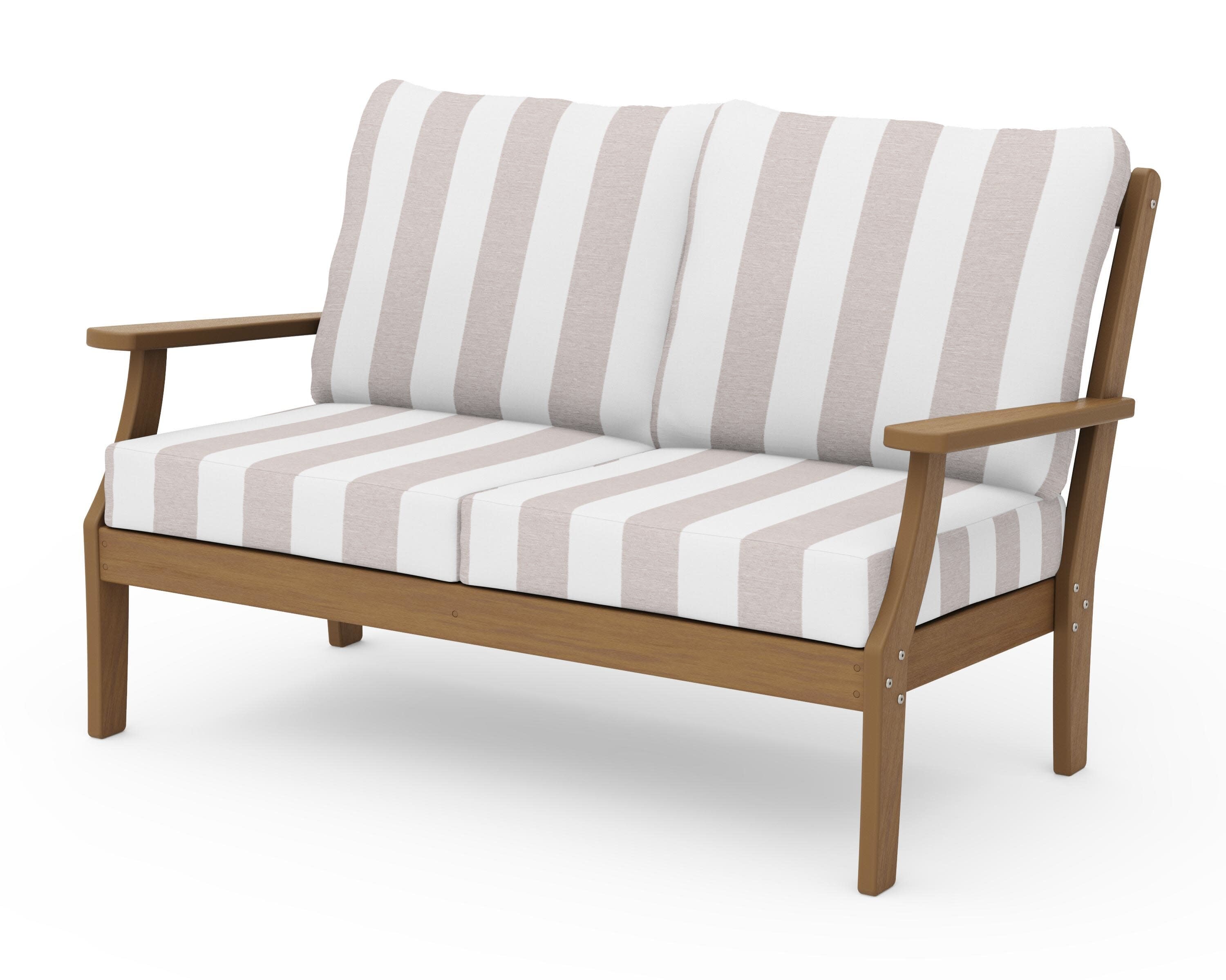 Braxton Deep Seating Loveseat in Natural / Cabana Stripe Dune Burlap