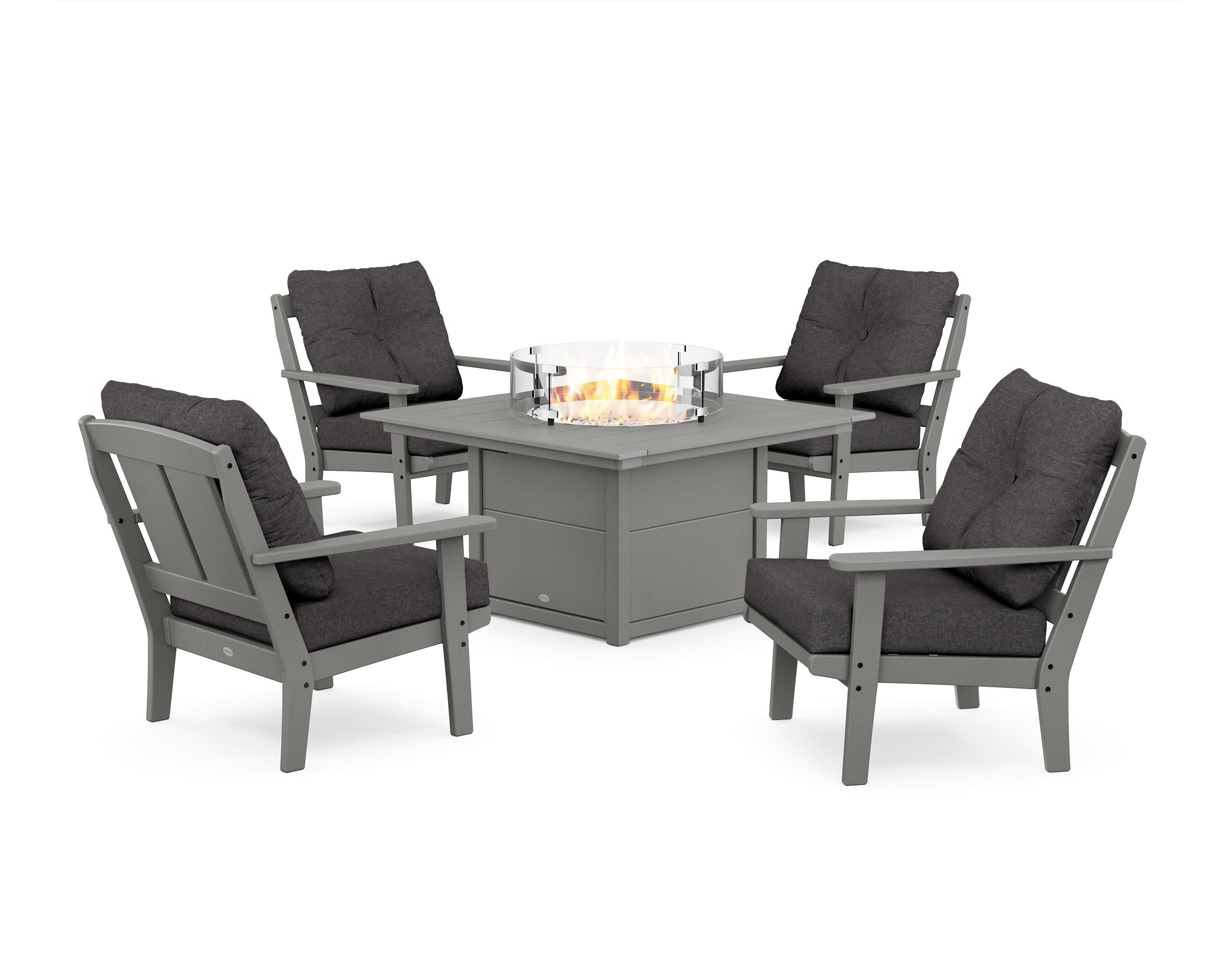 Mission 5-Piece Deep Seating Set with Fire Pit Table in Slate Grey / Ash Charcoal
