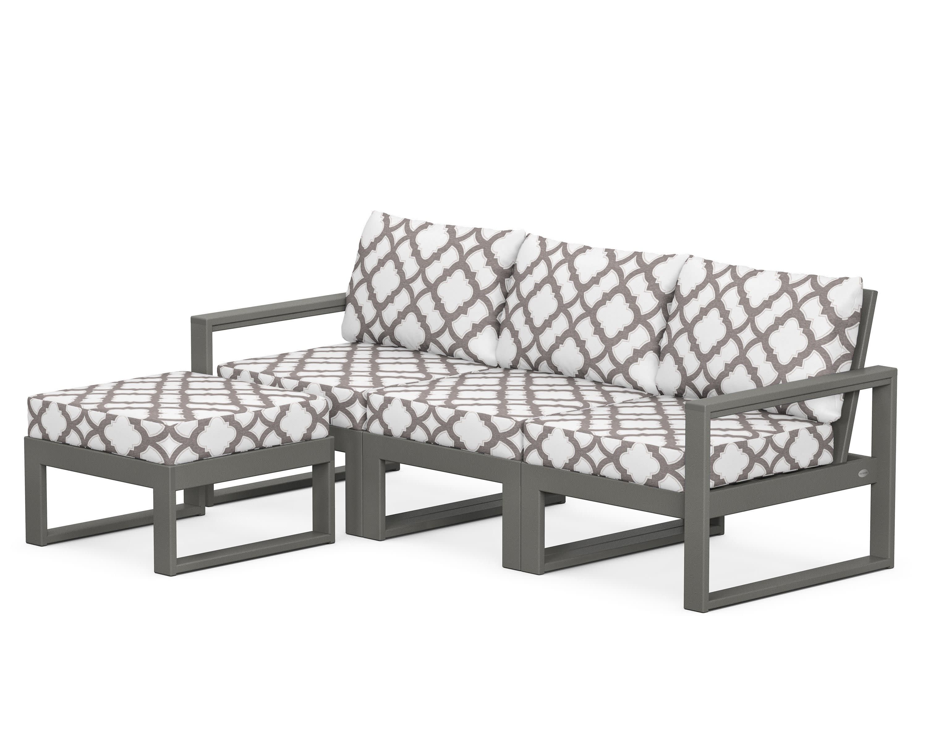 EDGE 4-Piece Modular Deep Seating Set with Ottoman in Slate Grey / Trellis Grey Mist