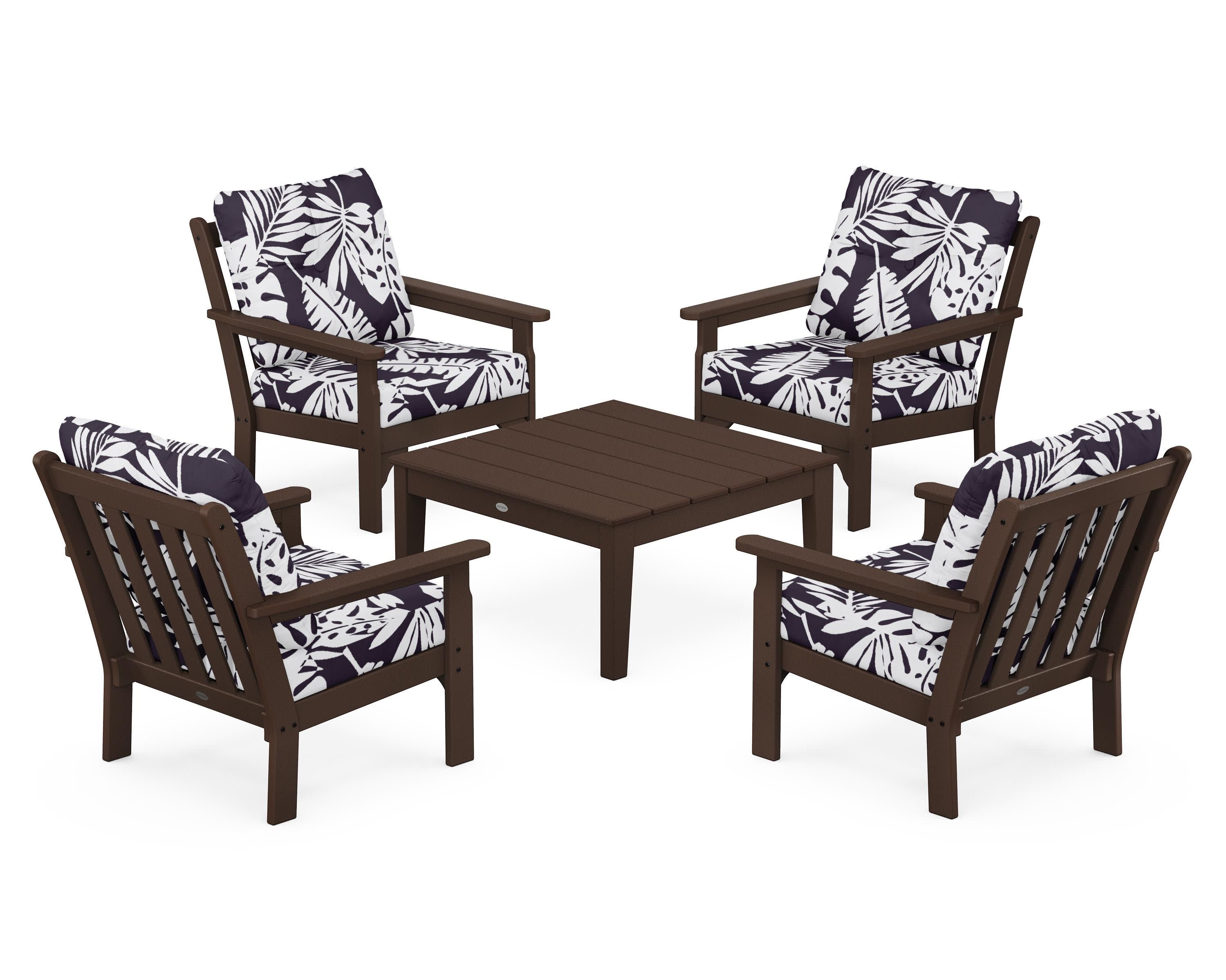 Vineyard 5-Piece Deep Seating Conversation Set in Mahogany / Leaf Navy