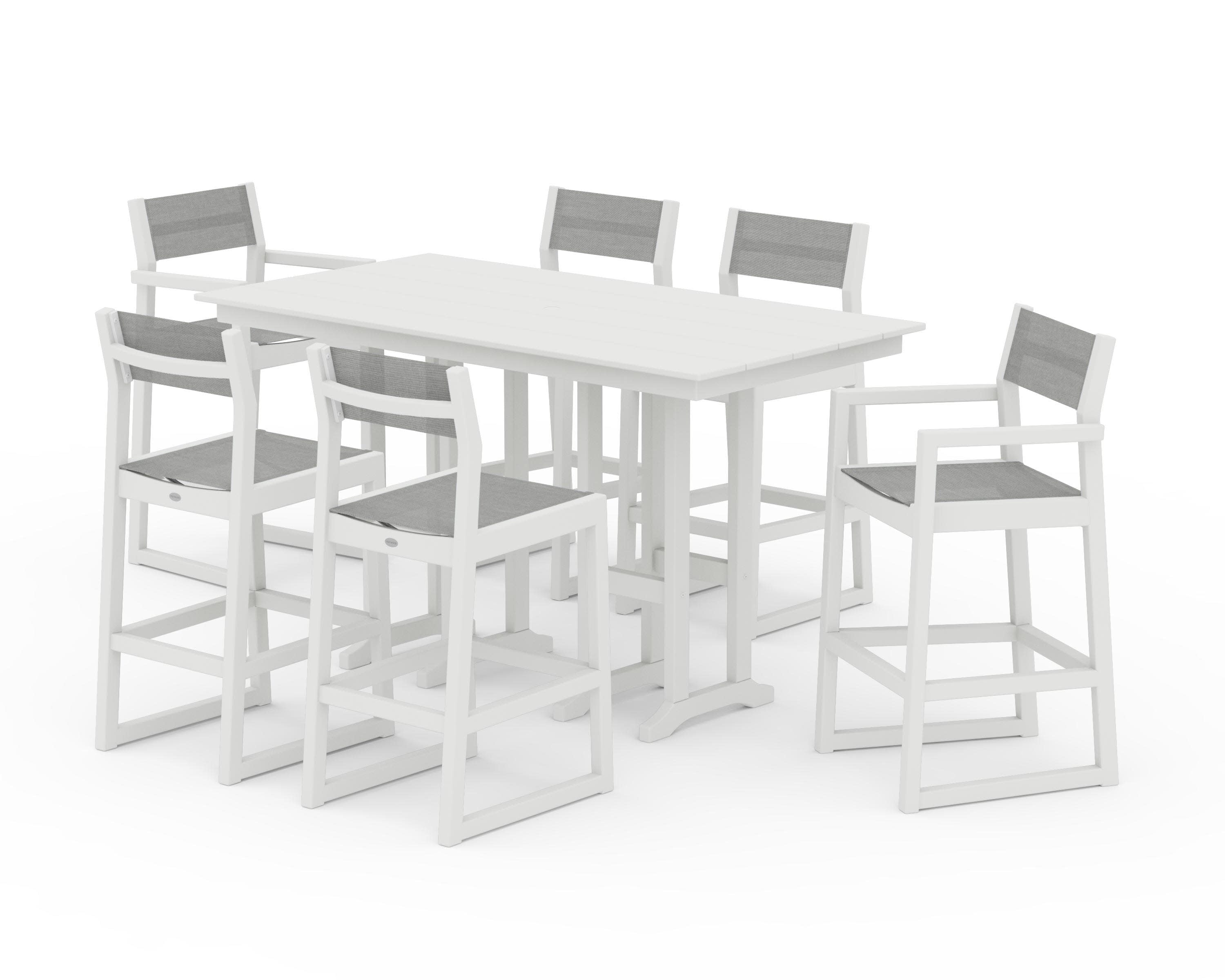 EDGE Sling 7-Piece Farmhouse Bar Set in White / Metallic Sling