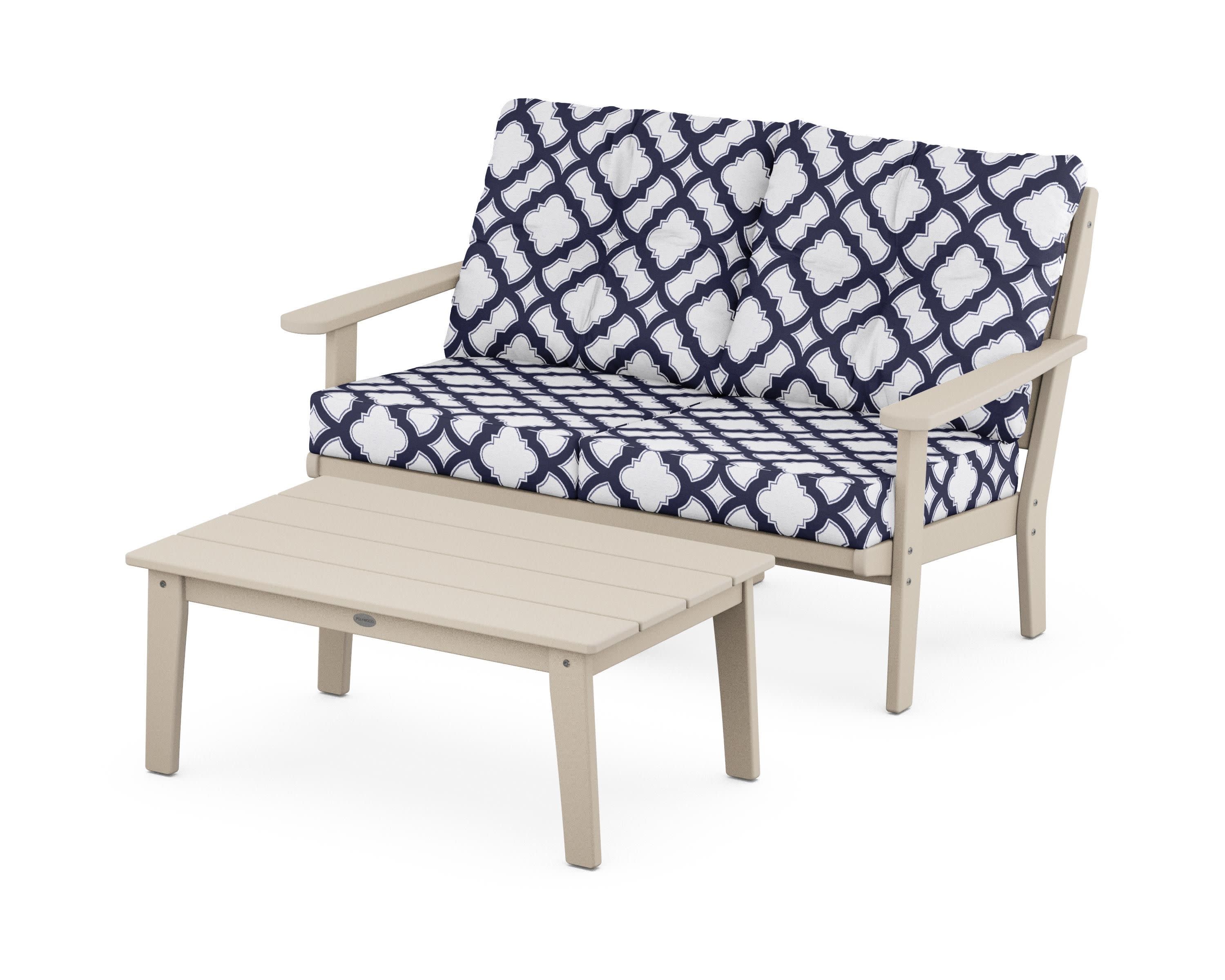 Lakeside 2-Piece Lounge Loveseat Set in Sand / Trellis Navy