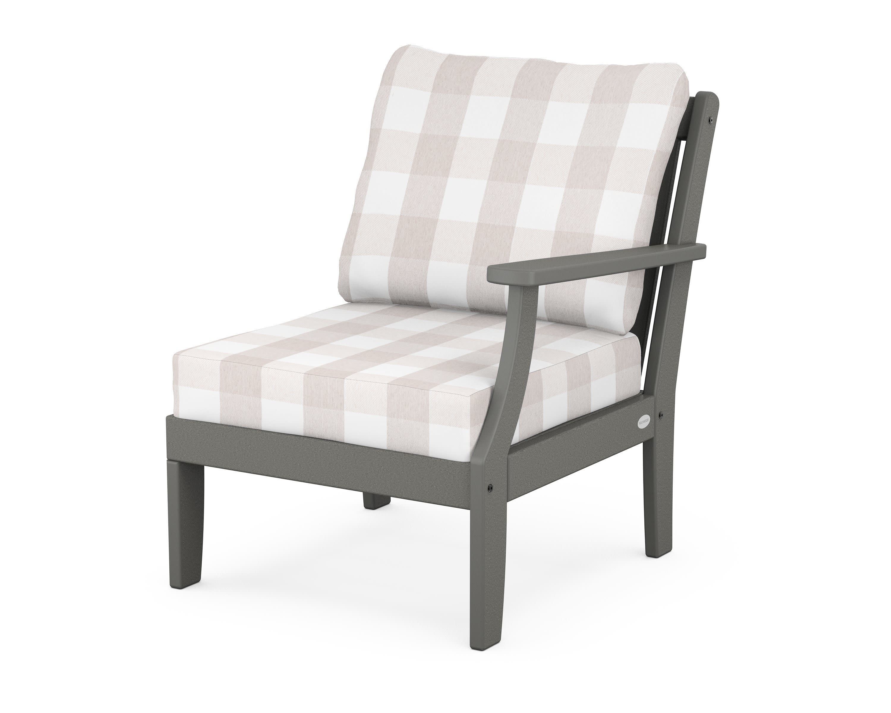 Braxton Modular Right Arm Chair in Slate Grey / Buffalo Plaid Dune Burlap