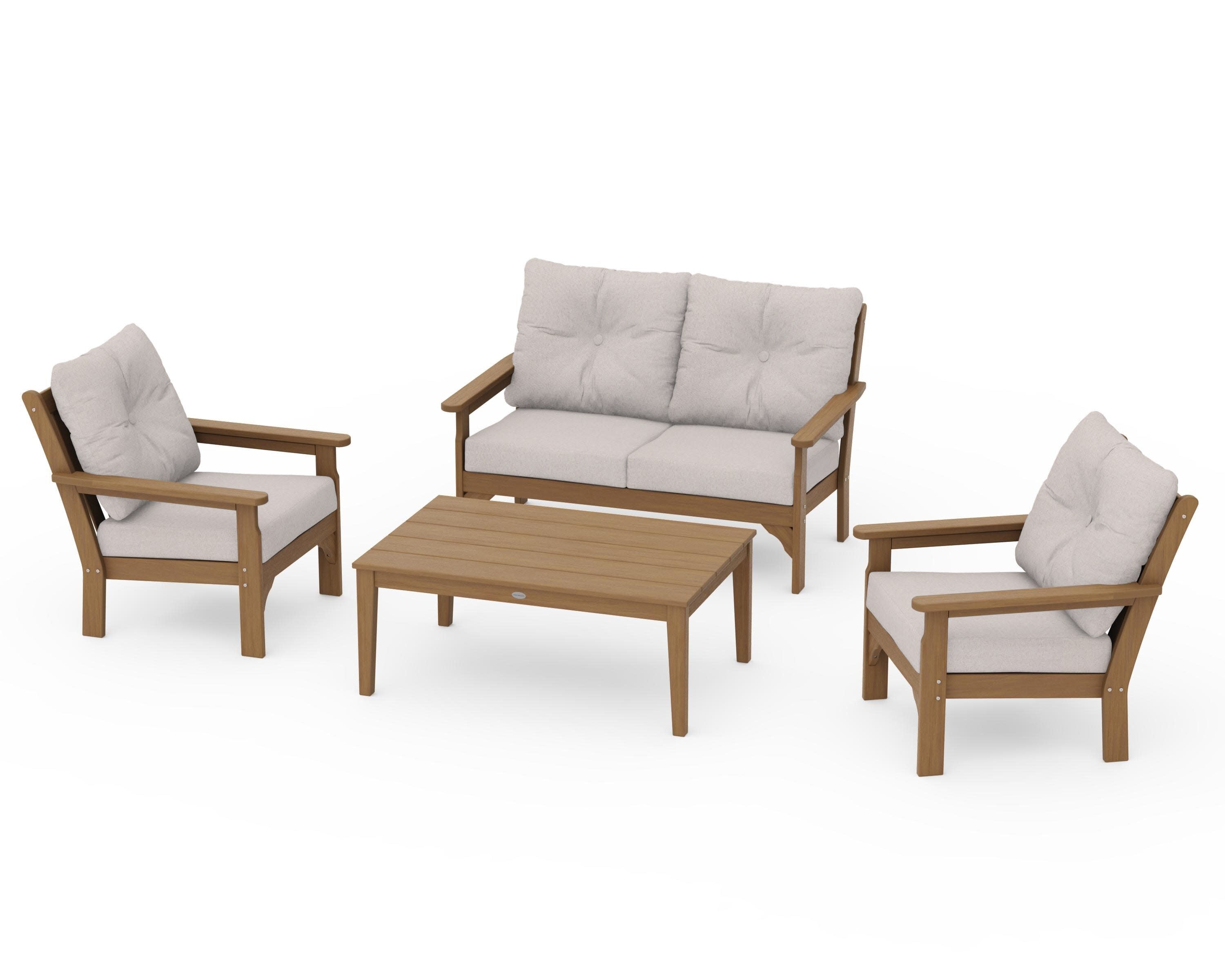 Vineyard 4-Piece Deep Seating Set in Natural / Dune Burlap