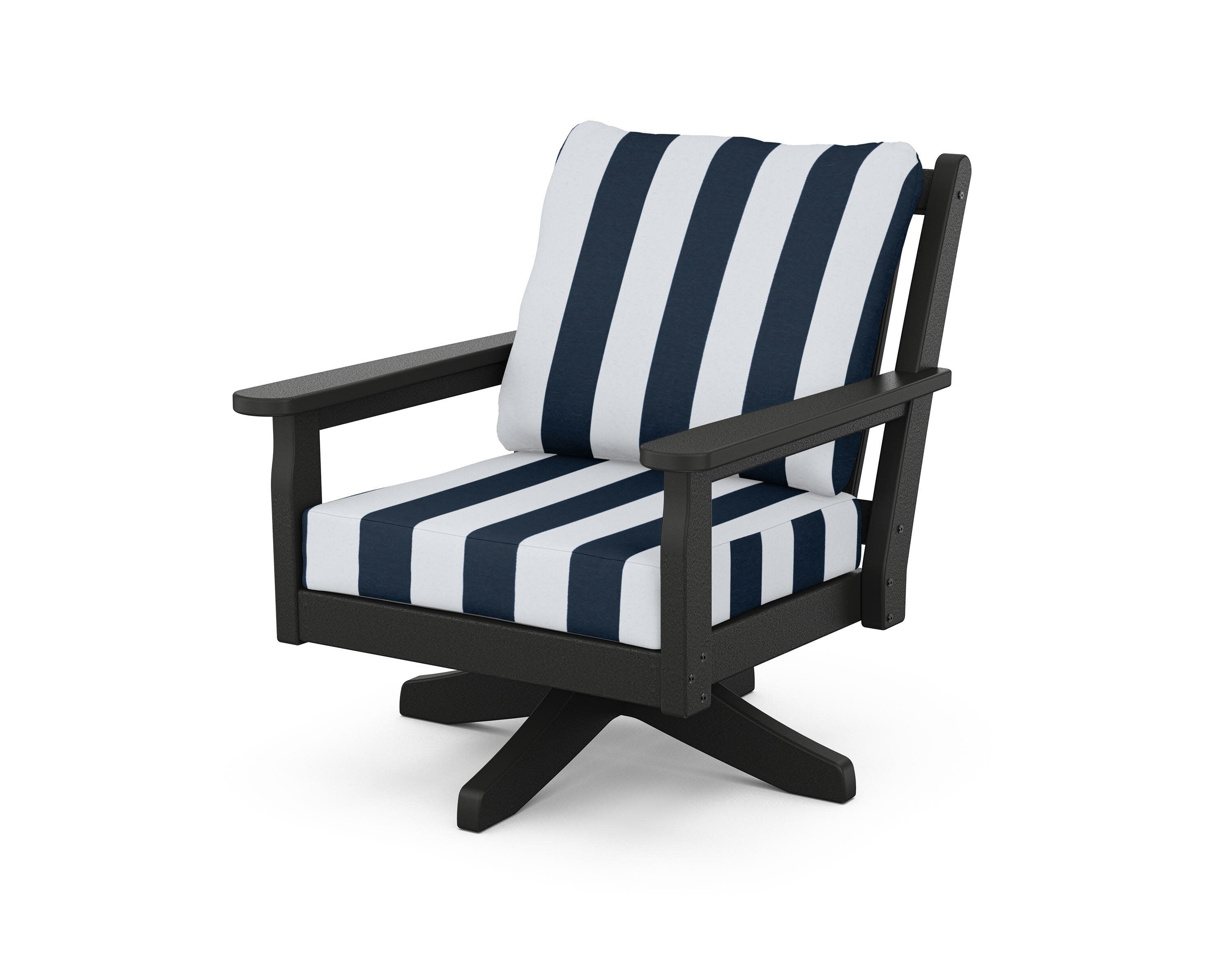 Chippendale Deep Seating Swivel Chair in Black / Cabana Stripe Marine Indigo
