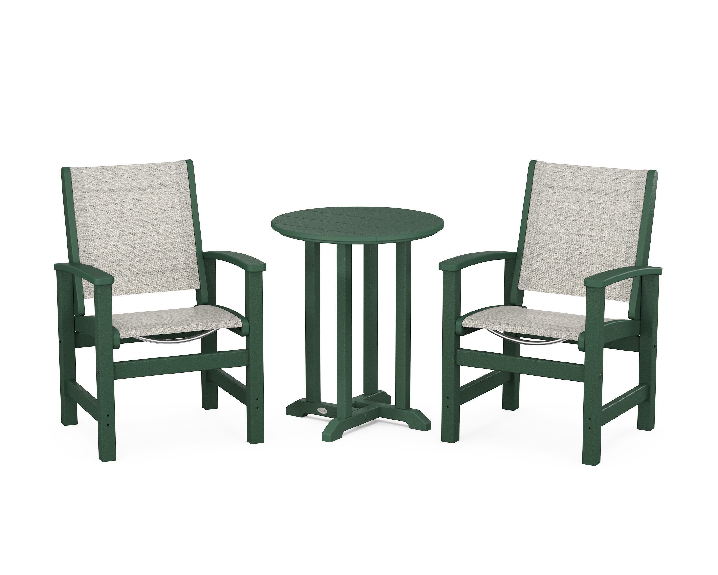 Coastal 3-Piece Round Bistro Dining Set in Green / Birch Sling
