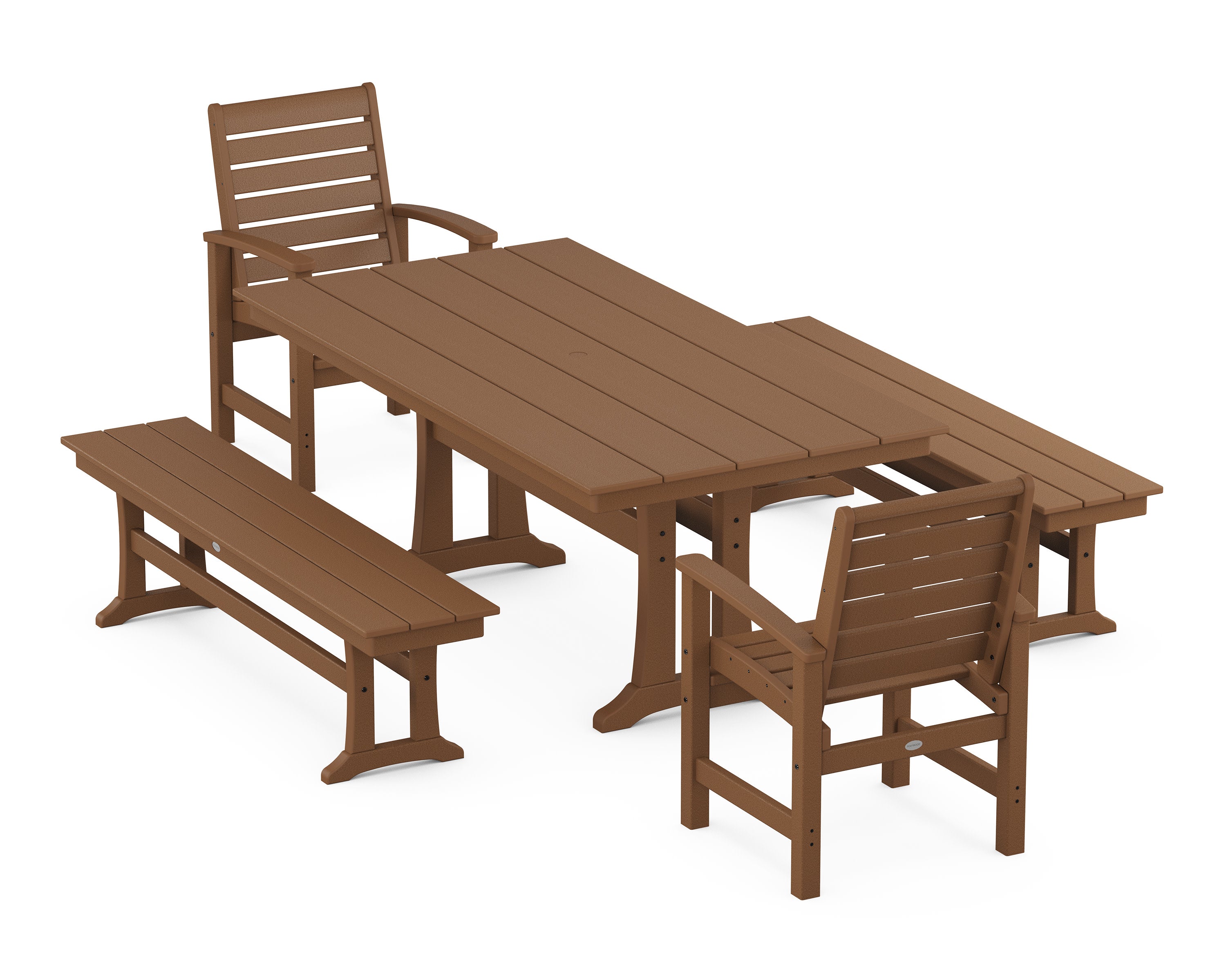 Signature 5-Piece Farmhouse Dining Set With Trestle Legs in Teak