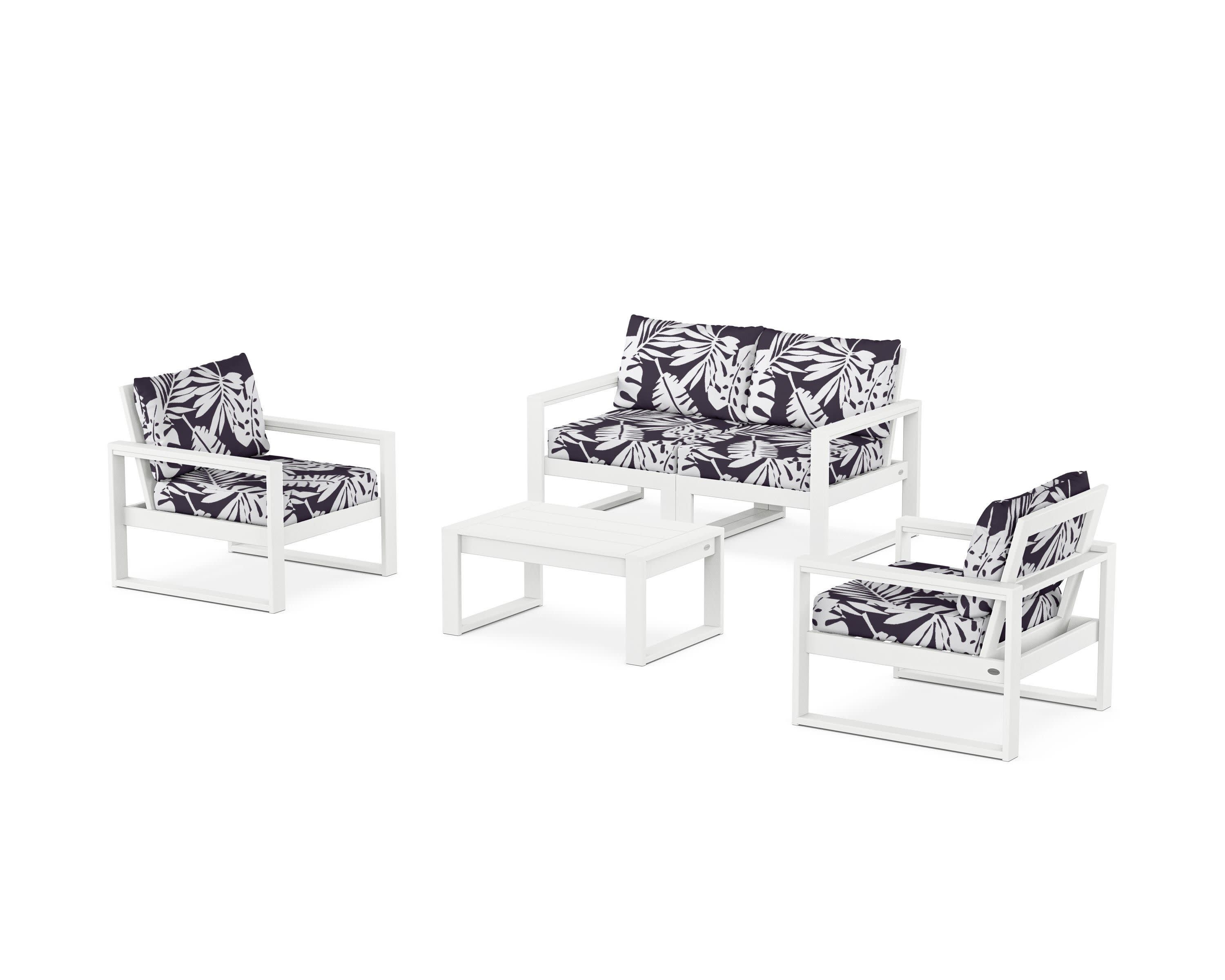 EDGE Sectional 4-Piece Deep Seating Set with Loveseat in White / Leaf Navy