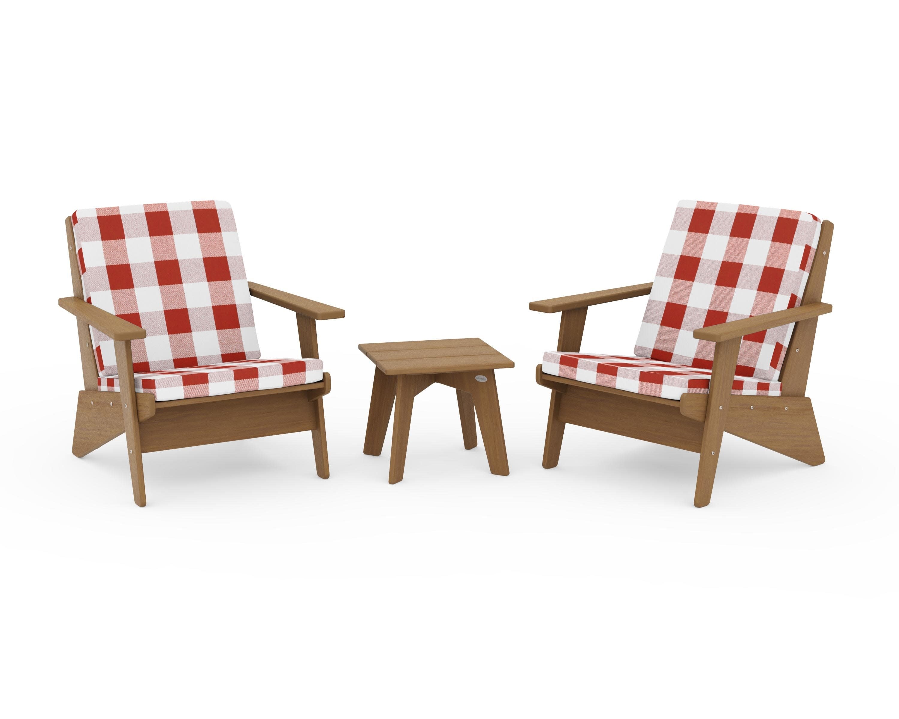 Riviera Modern Lounge 3-Piece Set in Natural / Buffalo Plaid Crimson