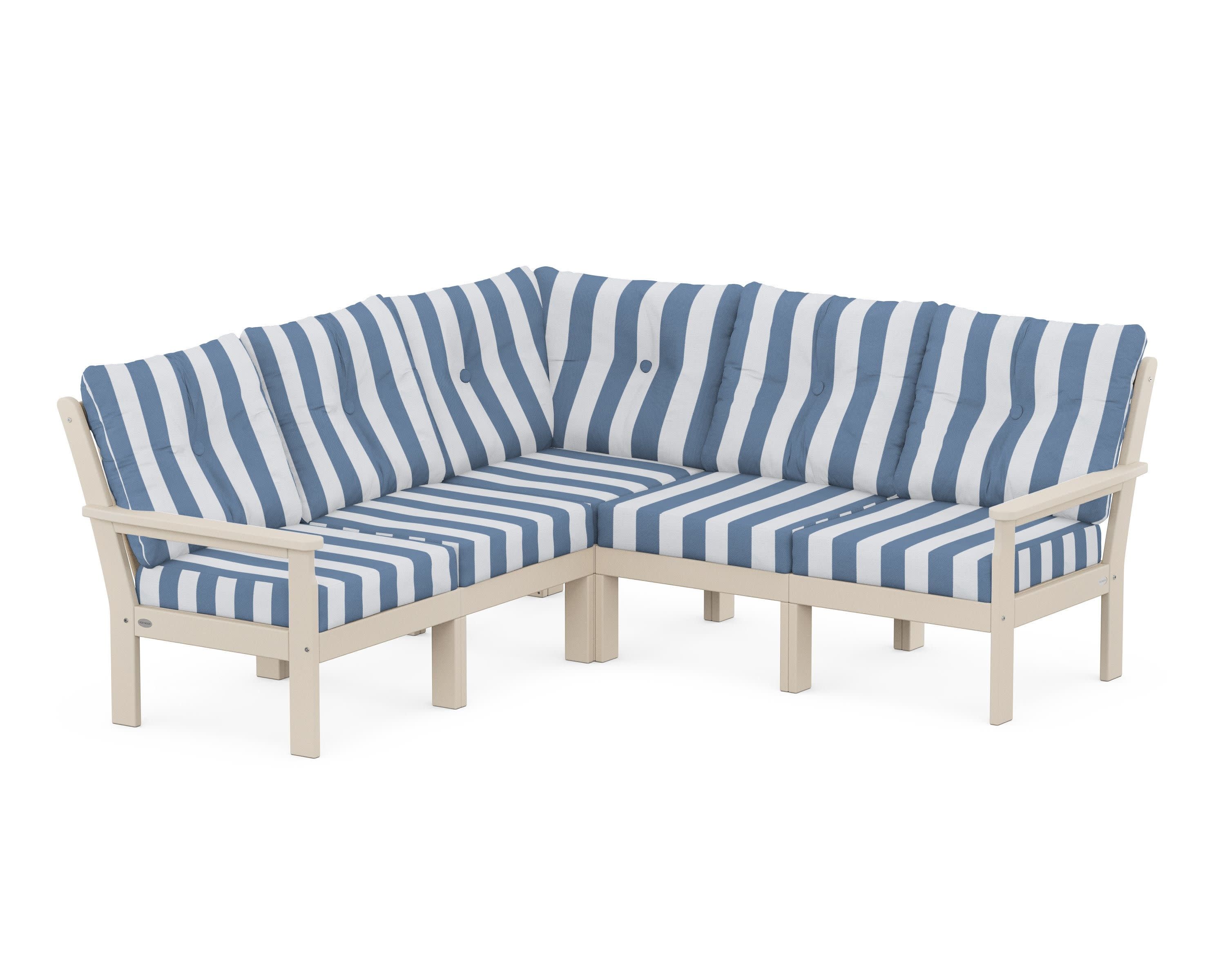 Vineyard 5-Piece Sectional in Sand / Cabana Stripe Sky Blue