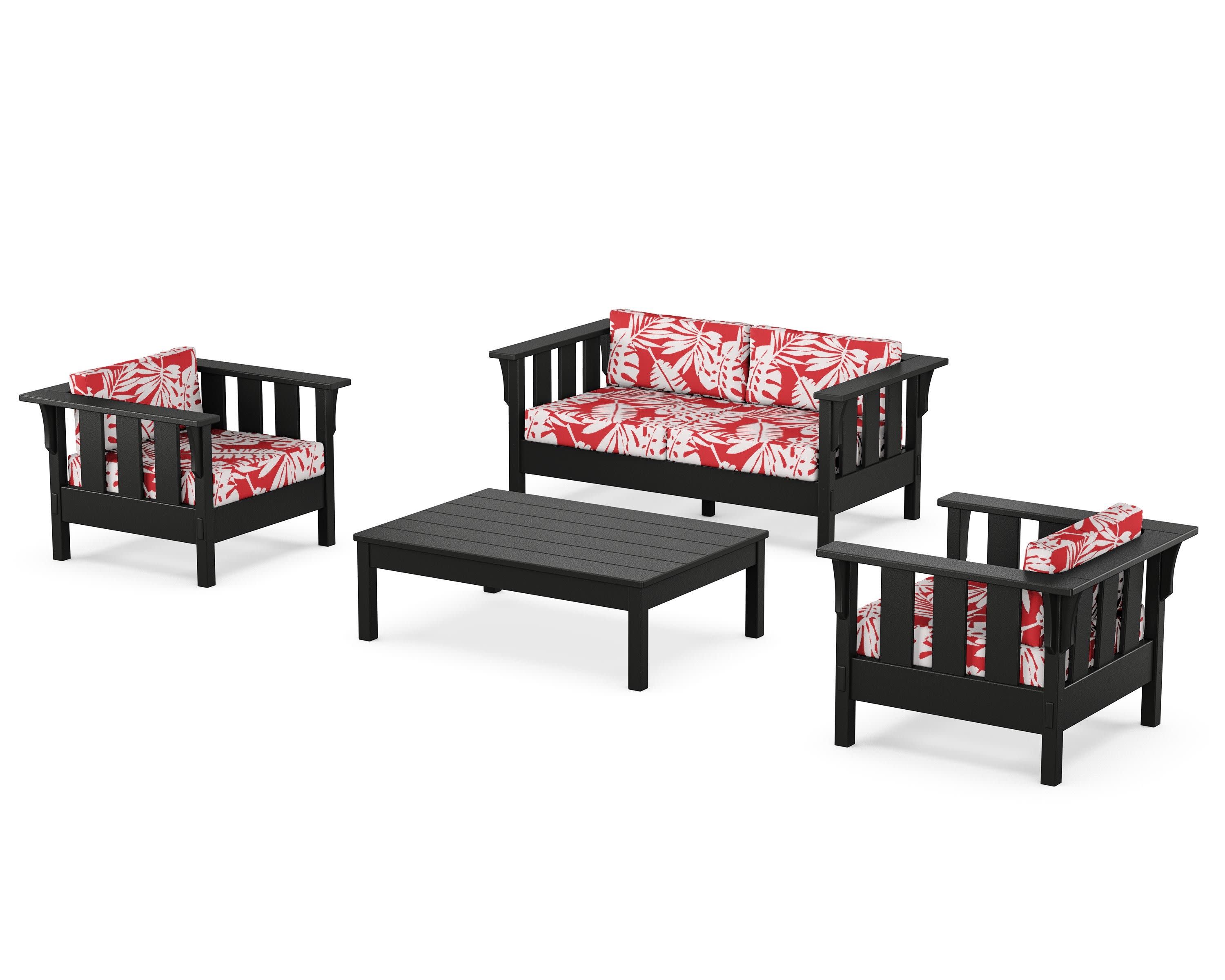 Acadia 4-Piece Deep Seating Set with Loveseat in Black / Leaf Crimson