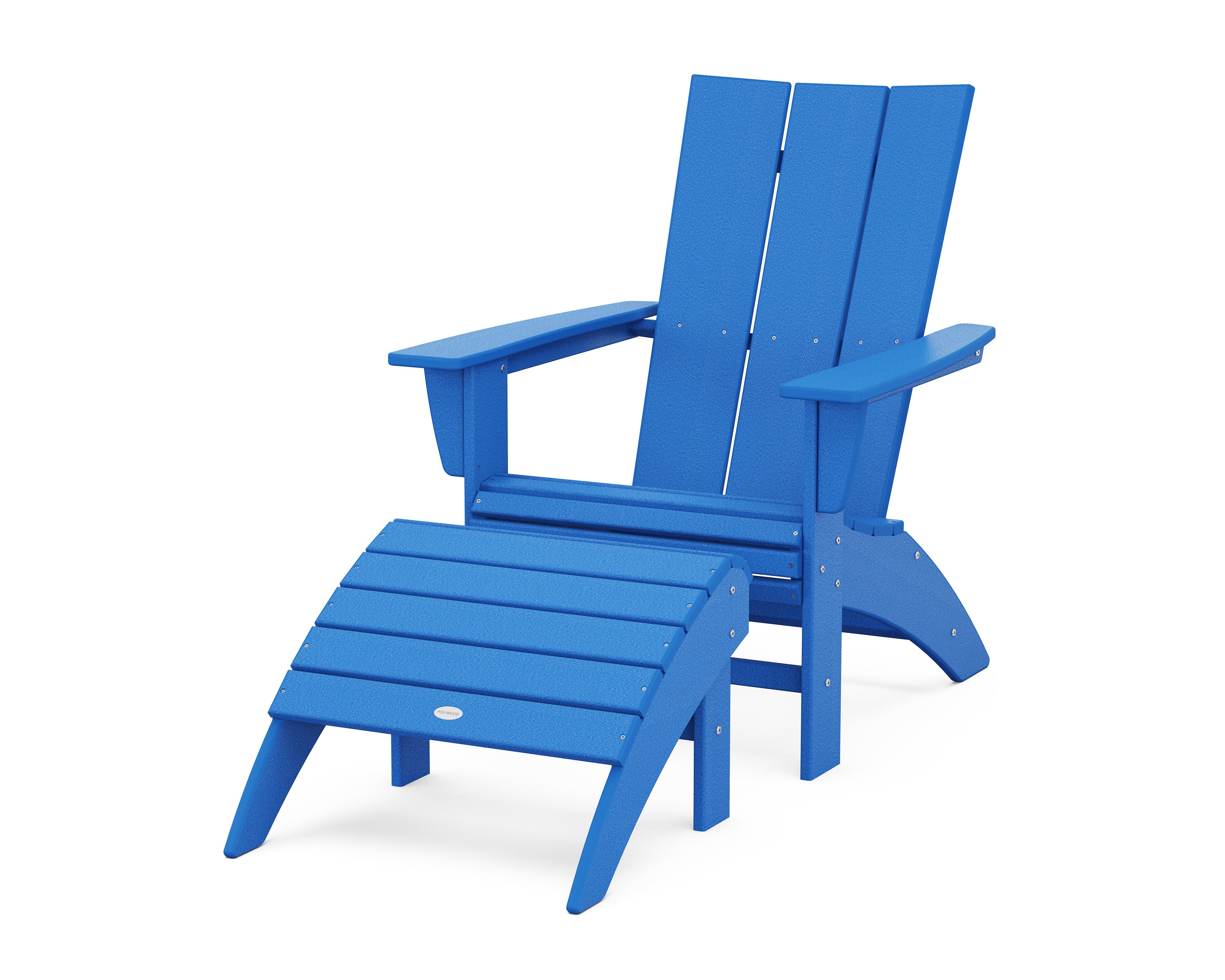 Modern Curveback Adirondack Chair 2-Piece Set with Ottoman in Pacific Blue