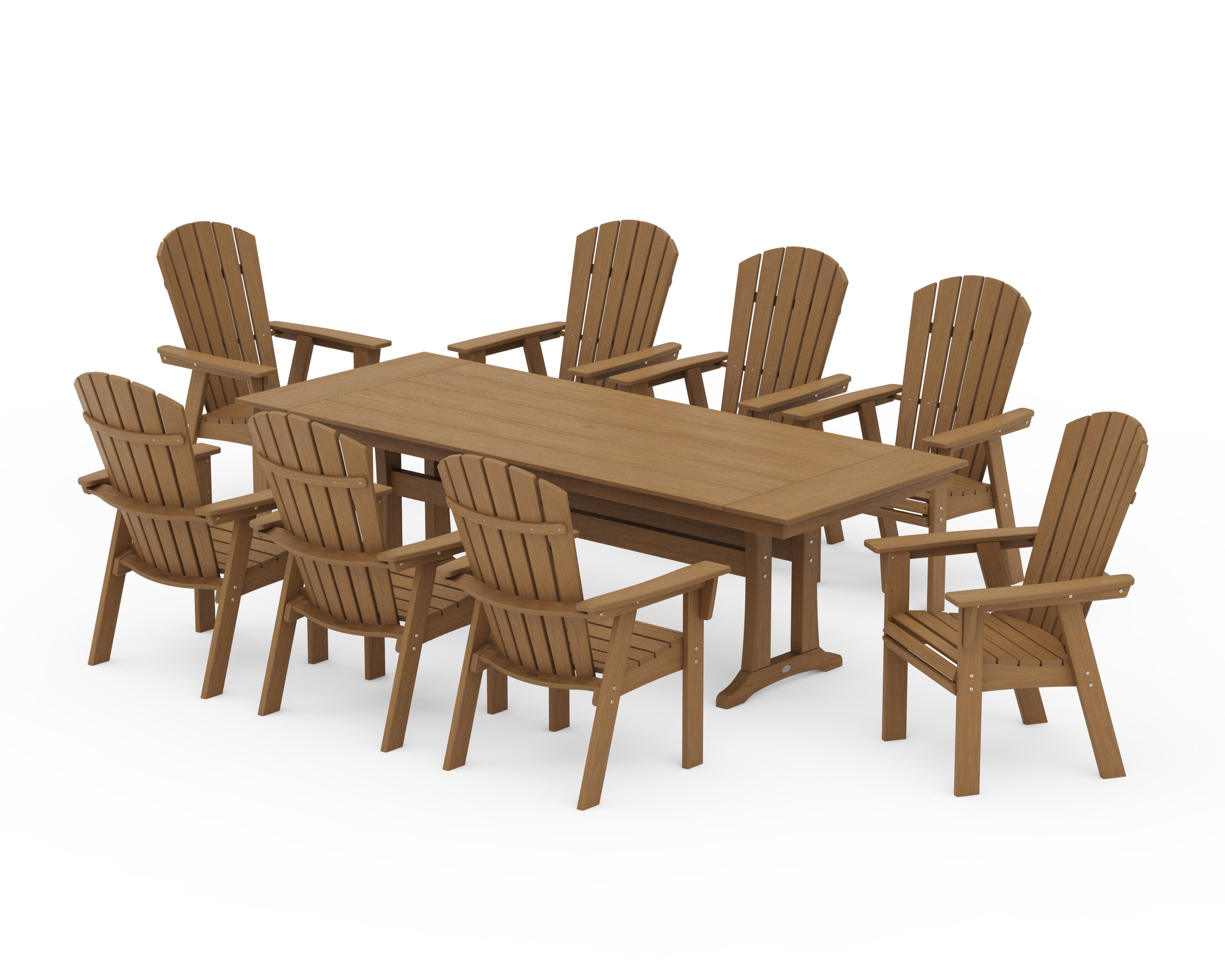 Nautical 9-Piece Curveback Adirondack Farmhouse Dining Set with Trestle Legs in Natural