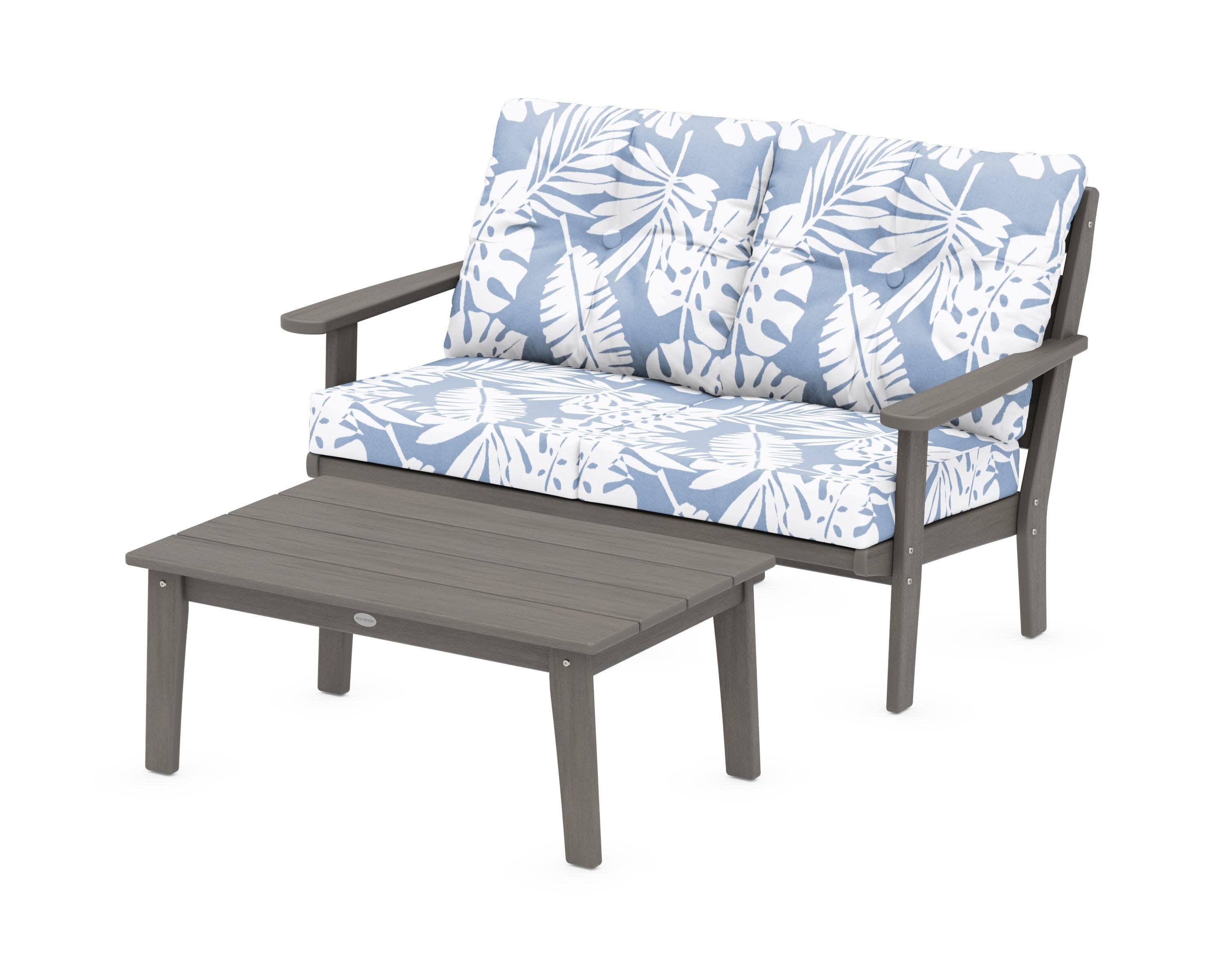 Lakeside 2-Piece Lounge Loveseat Set in Driftwood / Leaf Sky Blue