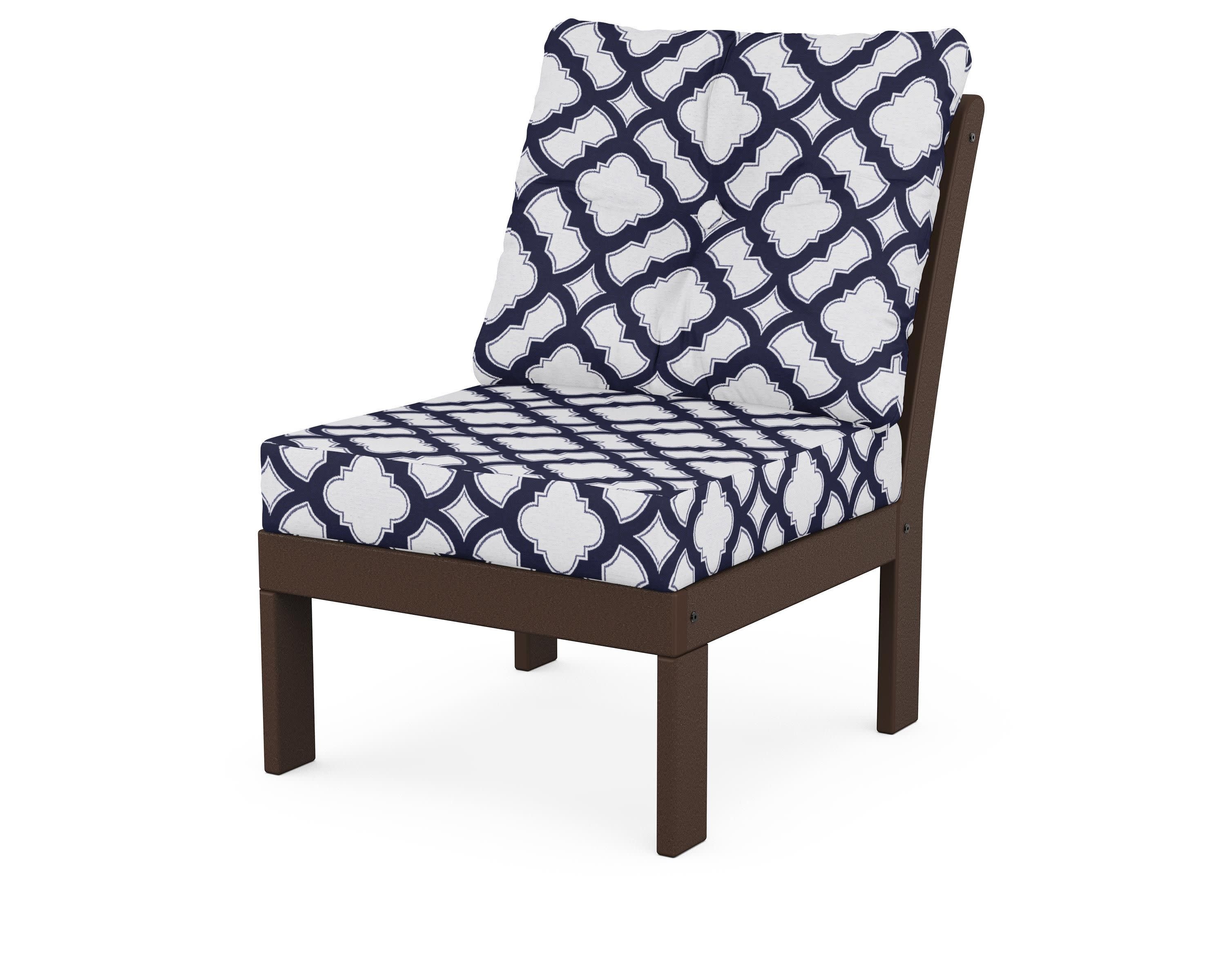 Vineyard Modular Armless Chair in Mahogany / Trellis Navy