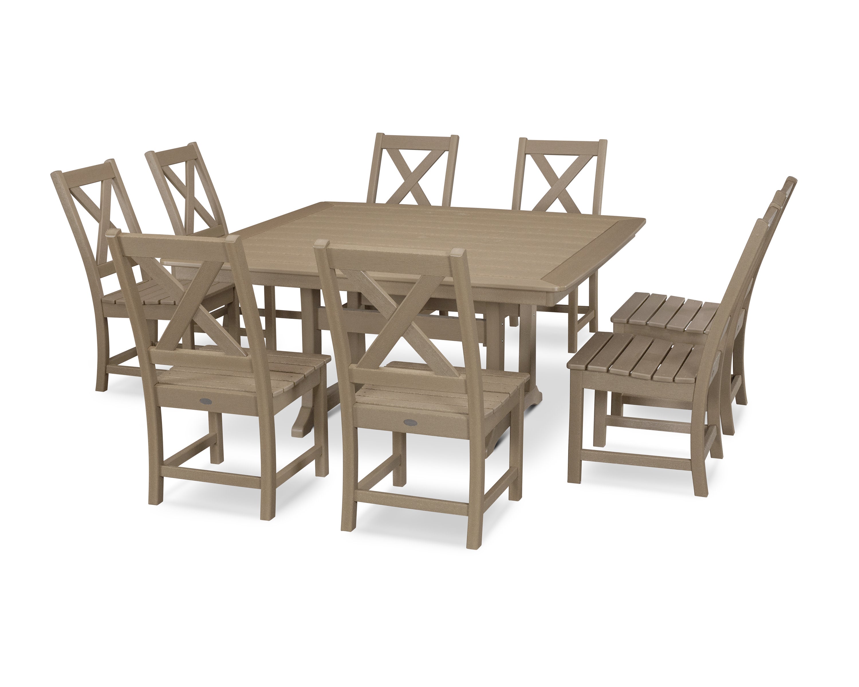 Braxton 9-Piece Nautical Trestle Dining Set in Vintage Sahara